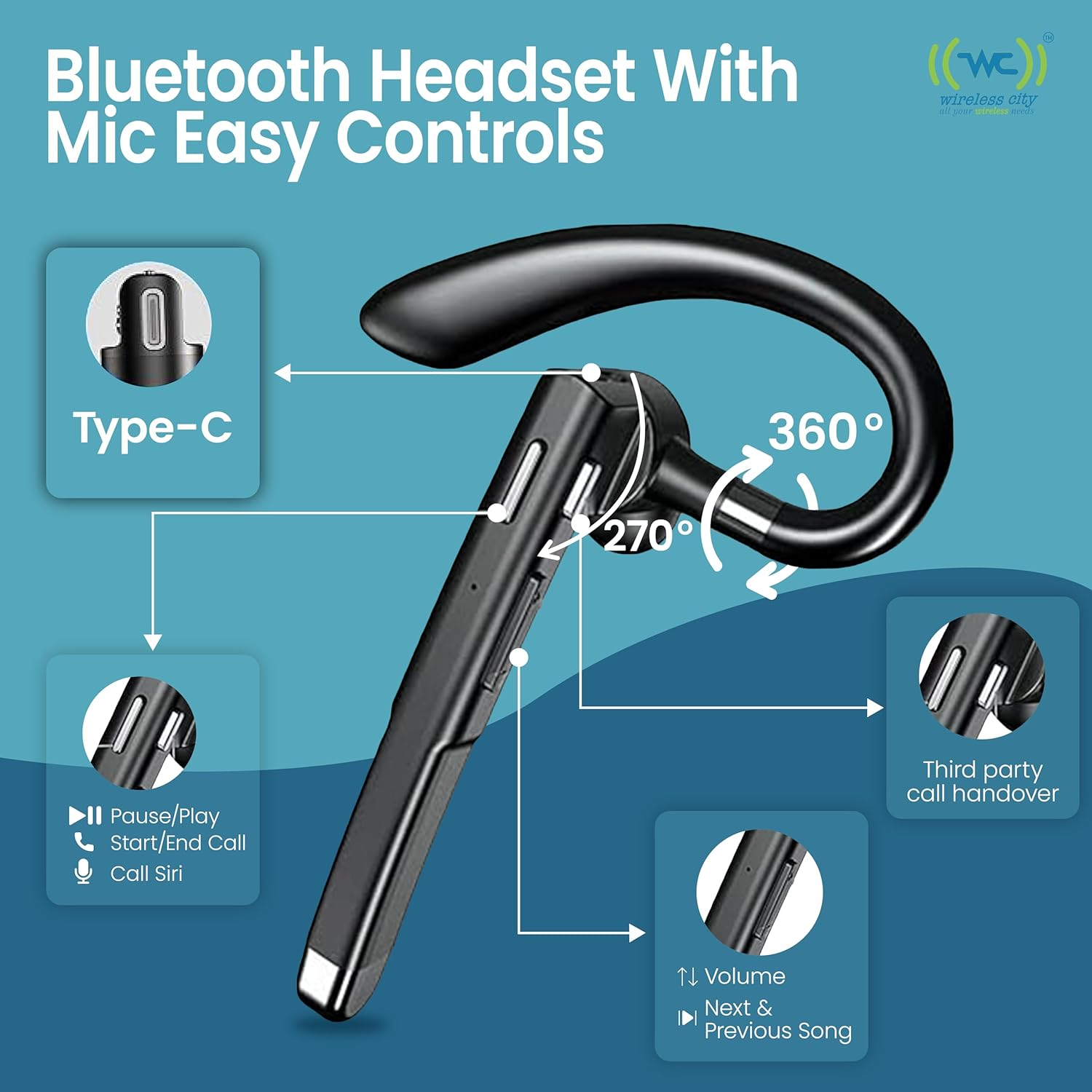 Wireless Bluetooth Headset with Mic & Noise Cancelling - 72H Talk Time for Truck Drivers