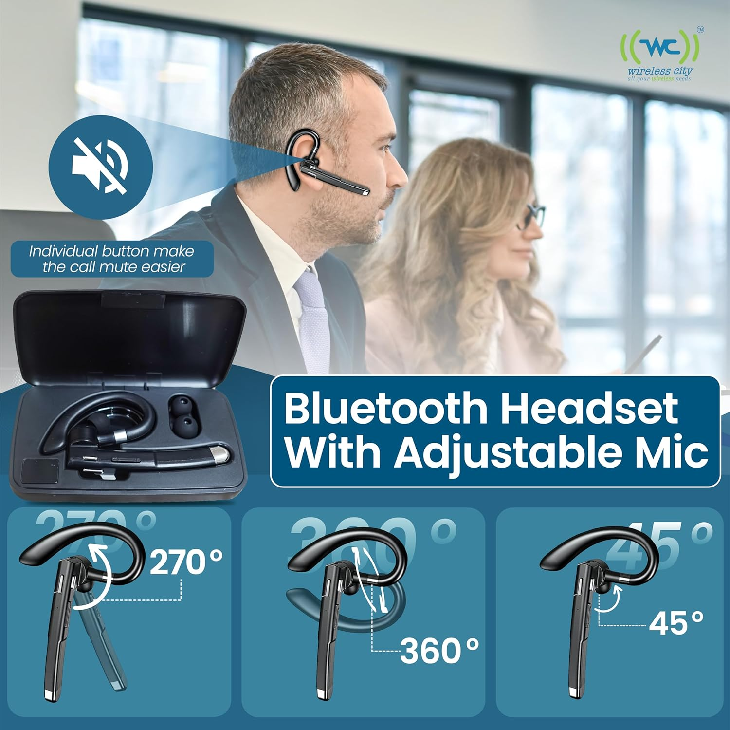 Wireless Bluetooth Headset with Mic & Noise Cancelling - 72H Talk Time for Truck Drivers