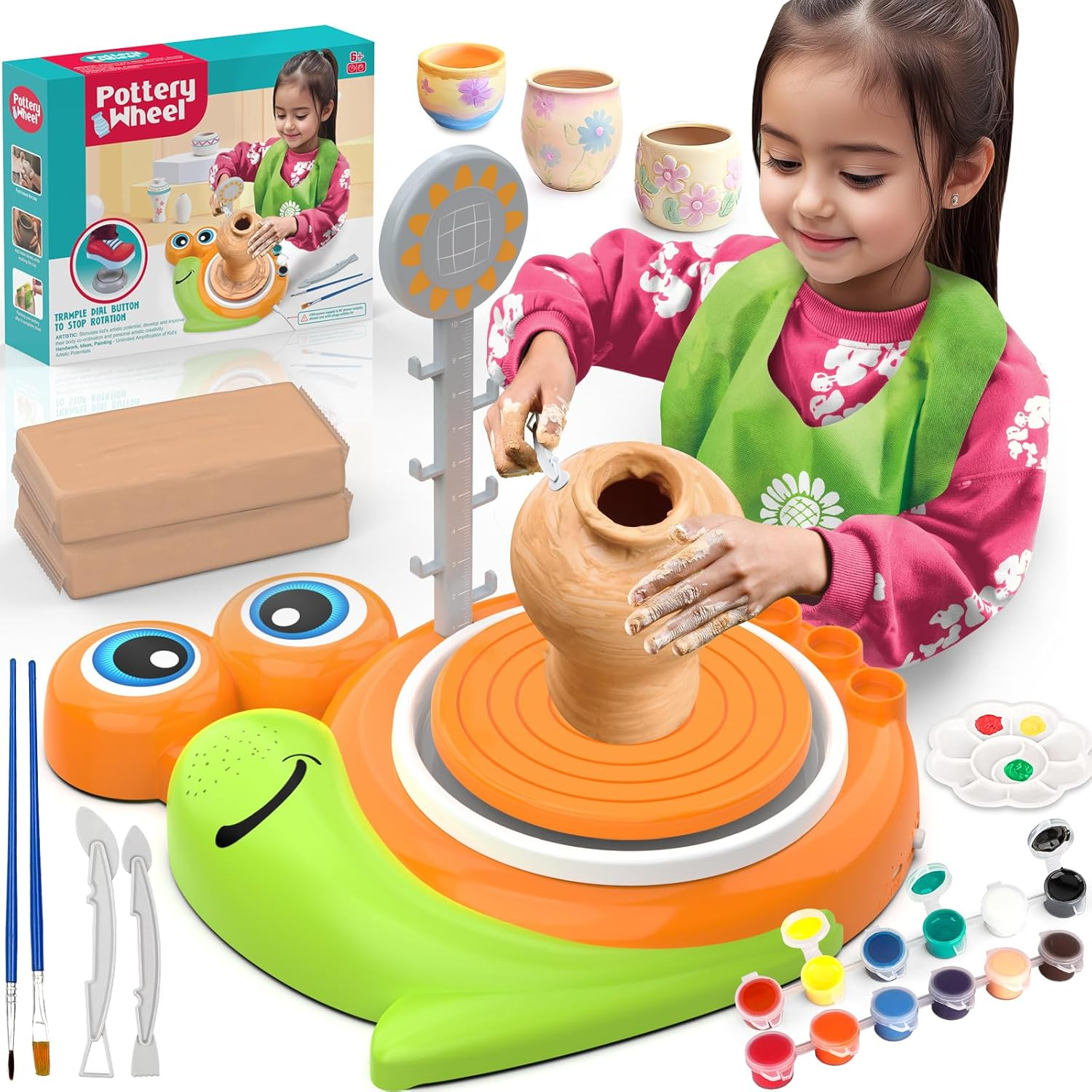 Pottery Wheel for Kids - Complete Clay Sculpting Kit with 1.7lb Air Dry Clay & Painting Tools