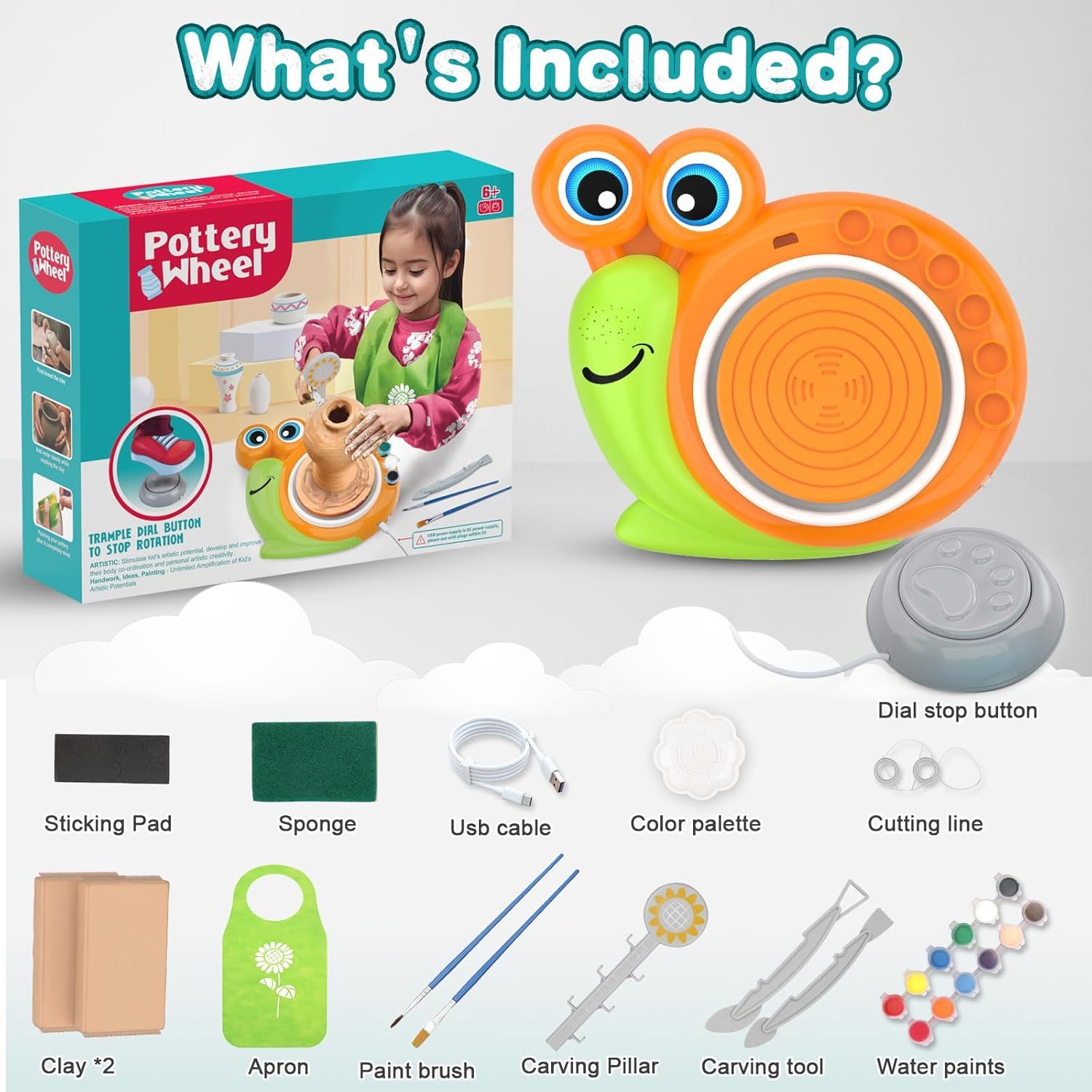Pottery Wheel for Kids - Complete Clay Sculpting Kit with 1.7lb Air Dry Clay & Painting Tools