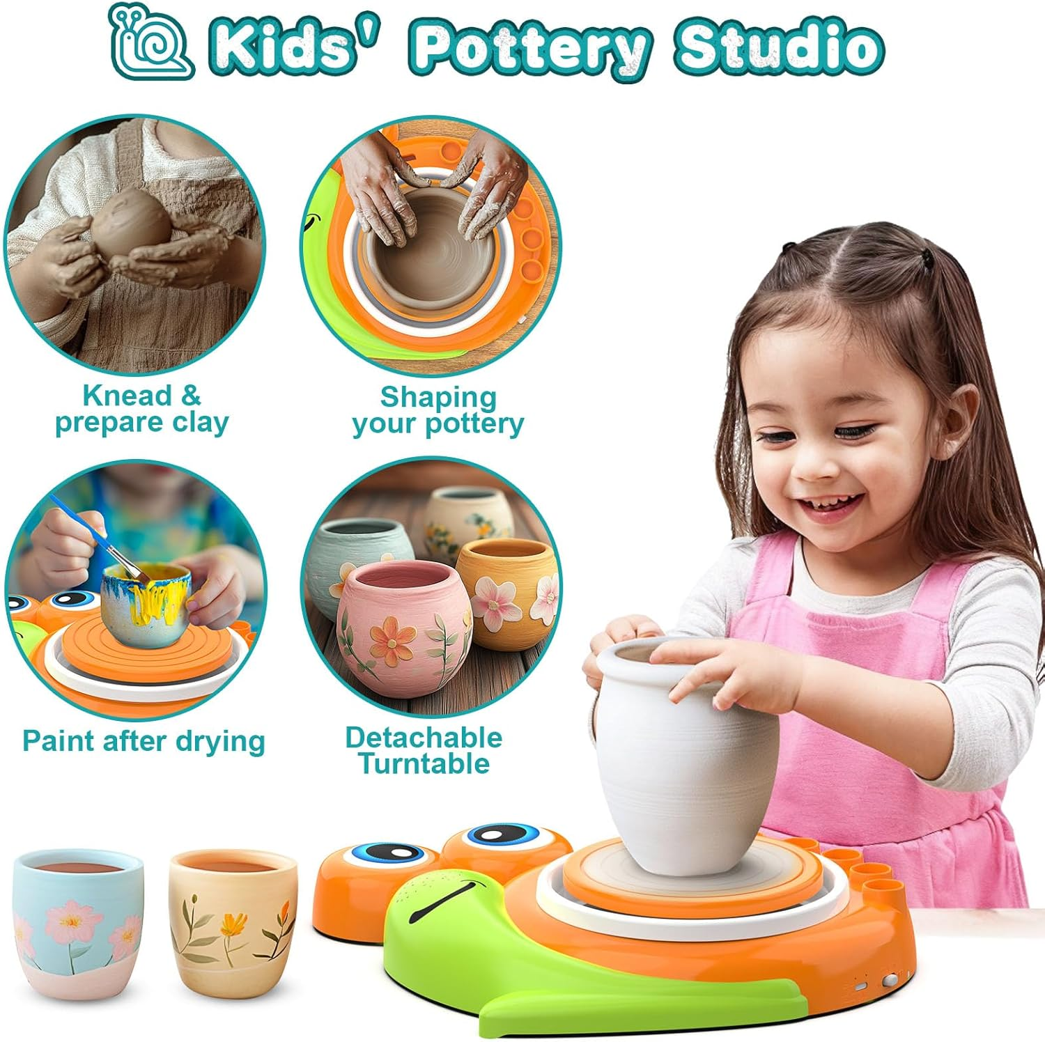 Pottery Wheel for Kids - Complete Clay Sculpting Kit with 1.7lb Air Dry Clay & Painting Tools