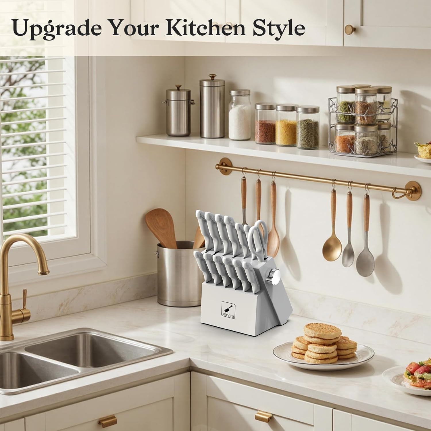 Japanese Kitchen Knife Set - Stainless Steel with Block & Anti-Slip Handles