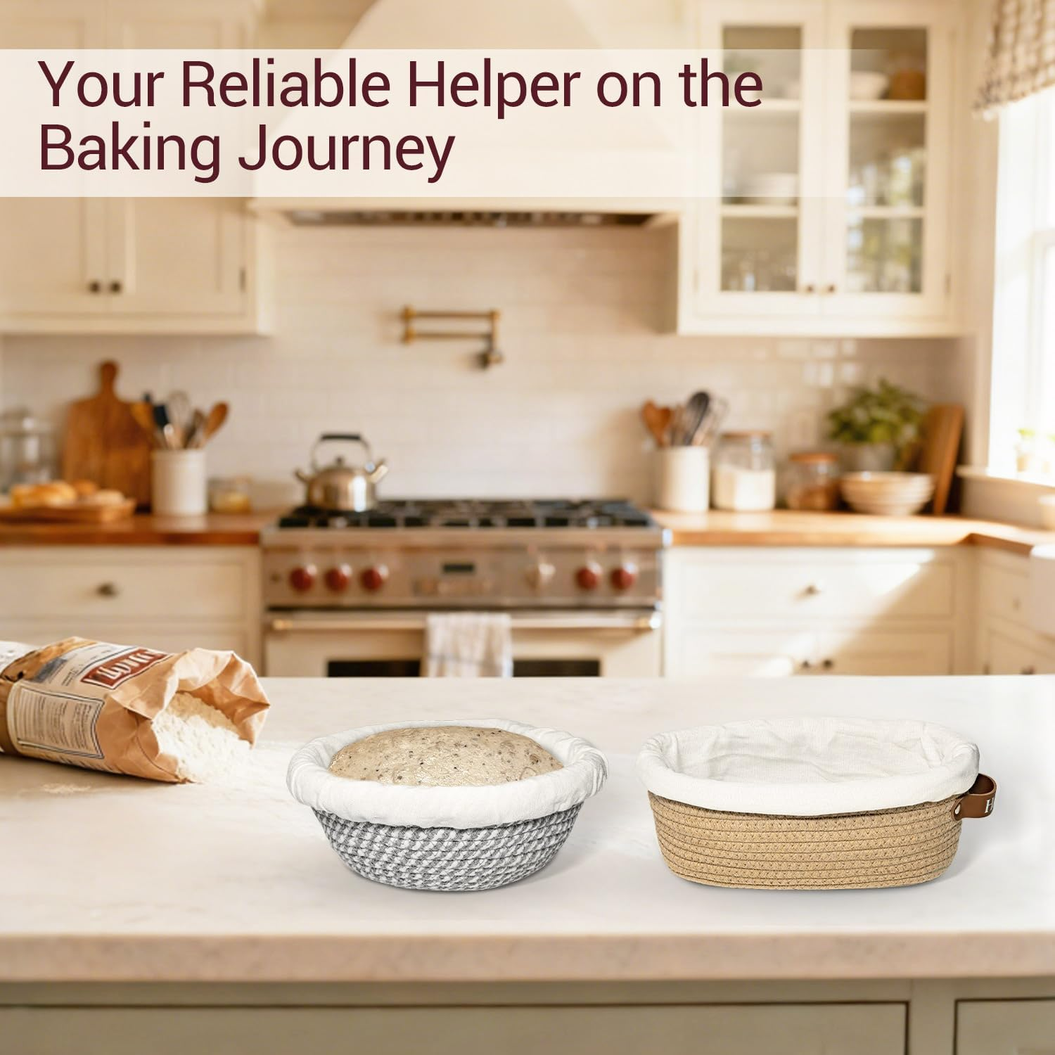 Sourdough Bread Proofing Basket Set - 9" Round & 10" Oval with Liners