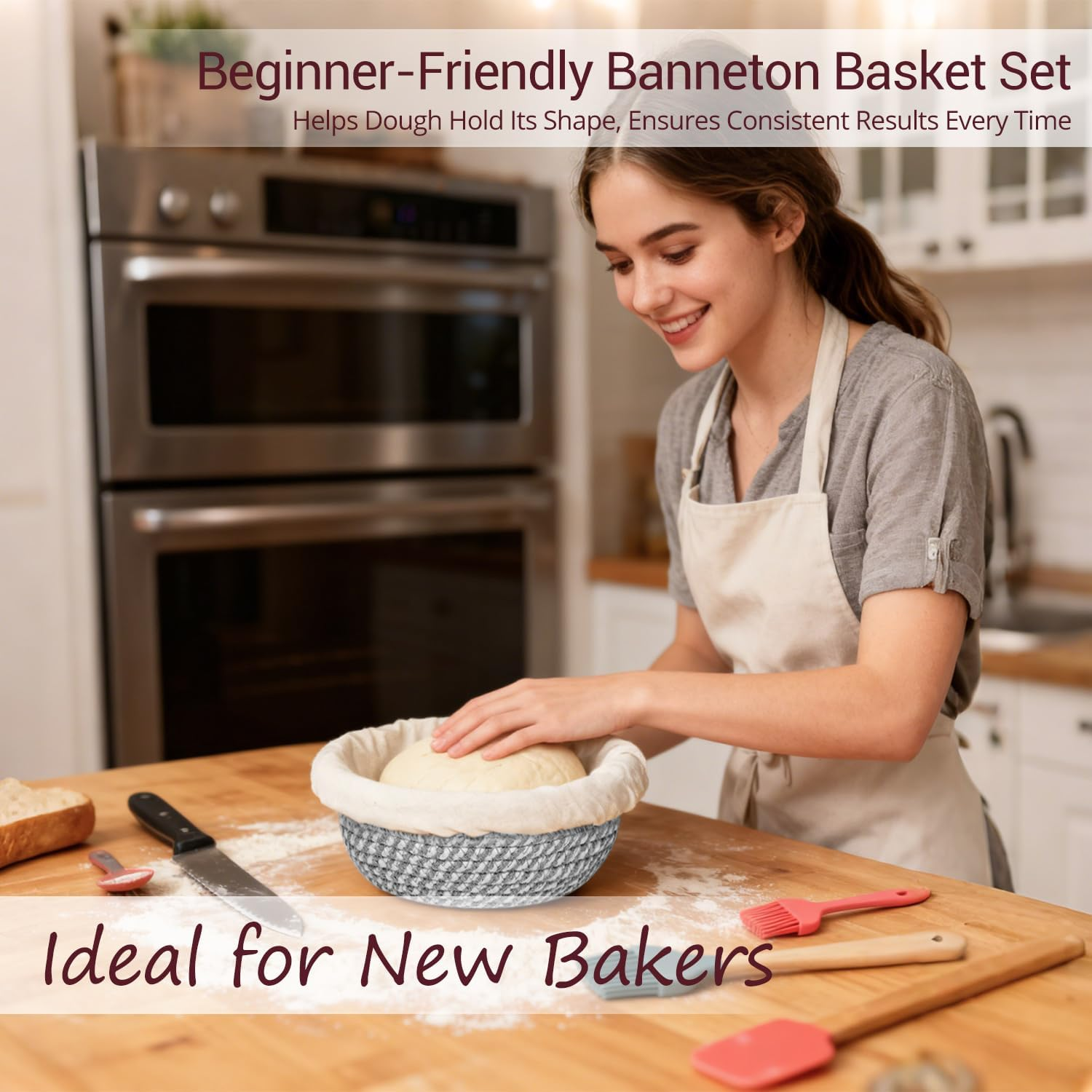 Sourdough Bread Proofing Basket Set - 9" Round & 10" Oval with Liners