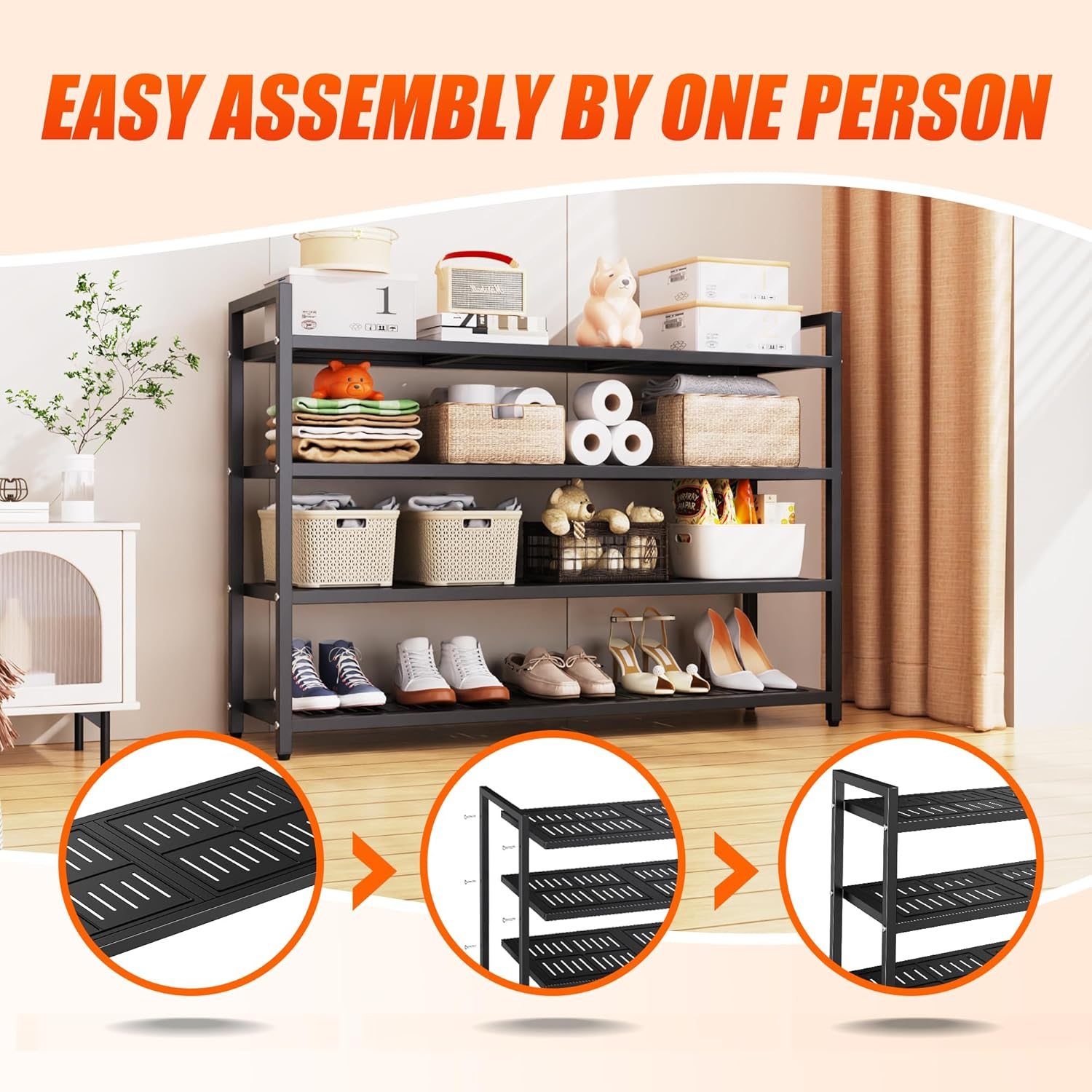 3 Tier Metal Shoe Rack - Heavy Duty Steel Organizer with Reinforced Tubes, 200 lbs Capacity