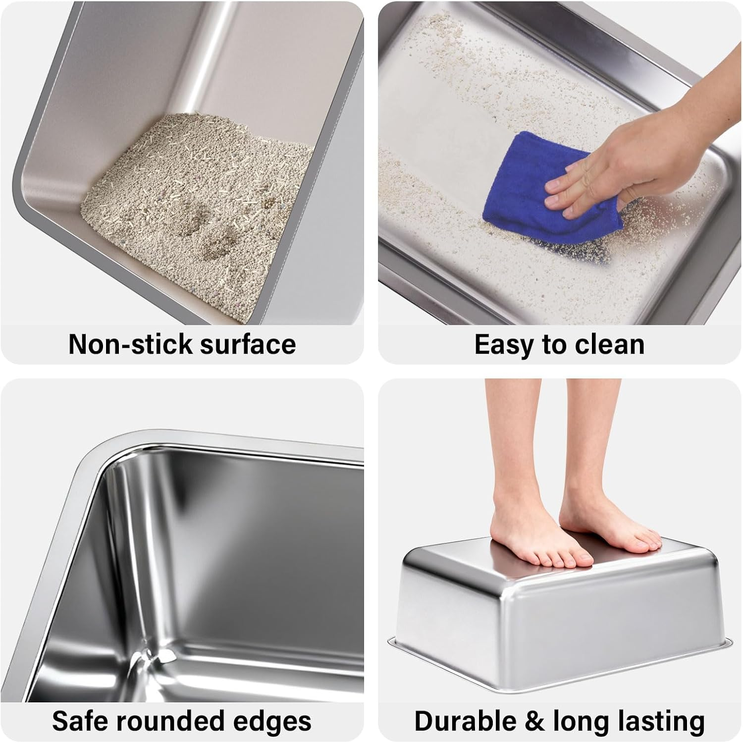 Stainless Steel Litter Box - High-Sided, Odor-Resistant Pan for Cats & Small Pets