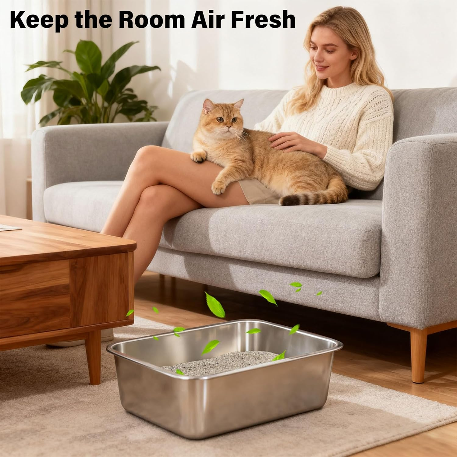 Stainless Steel Litter Box - High-Sided, Odor-Resistant Pan for Cats & Small Pets