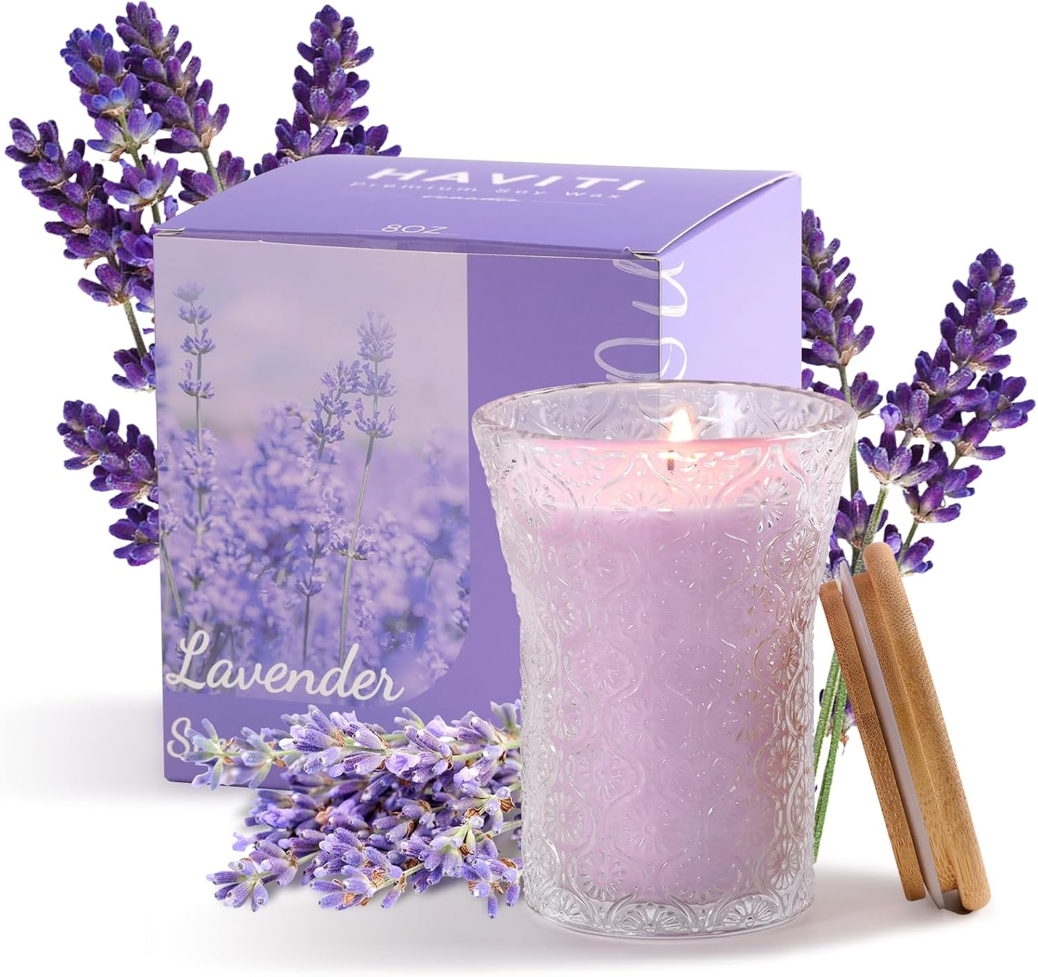 Lavender Scented Candle - 8 oz Soy Wax Aromatherapy Candle for Women | Purple Jar Candle Gift for Home Decor
