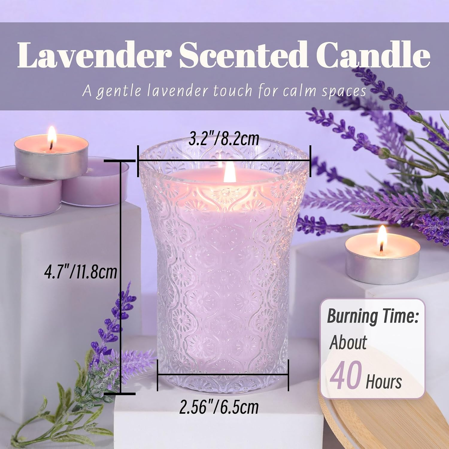 Lavender Scented Candle - 8 oz Soy Wax Aromatherapy Candle for Women | Purple Jar Candle Gift for Home Decor