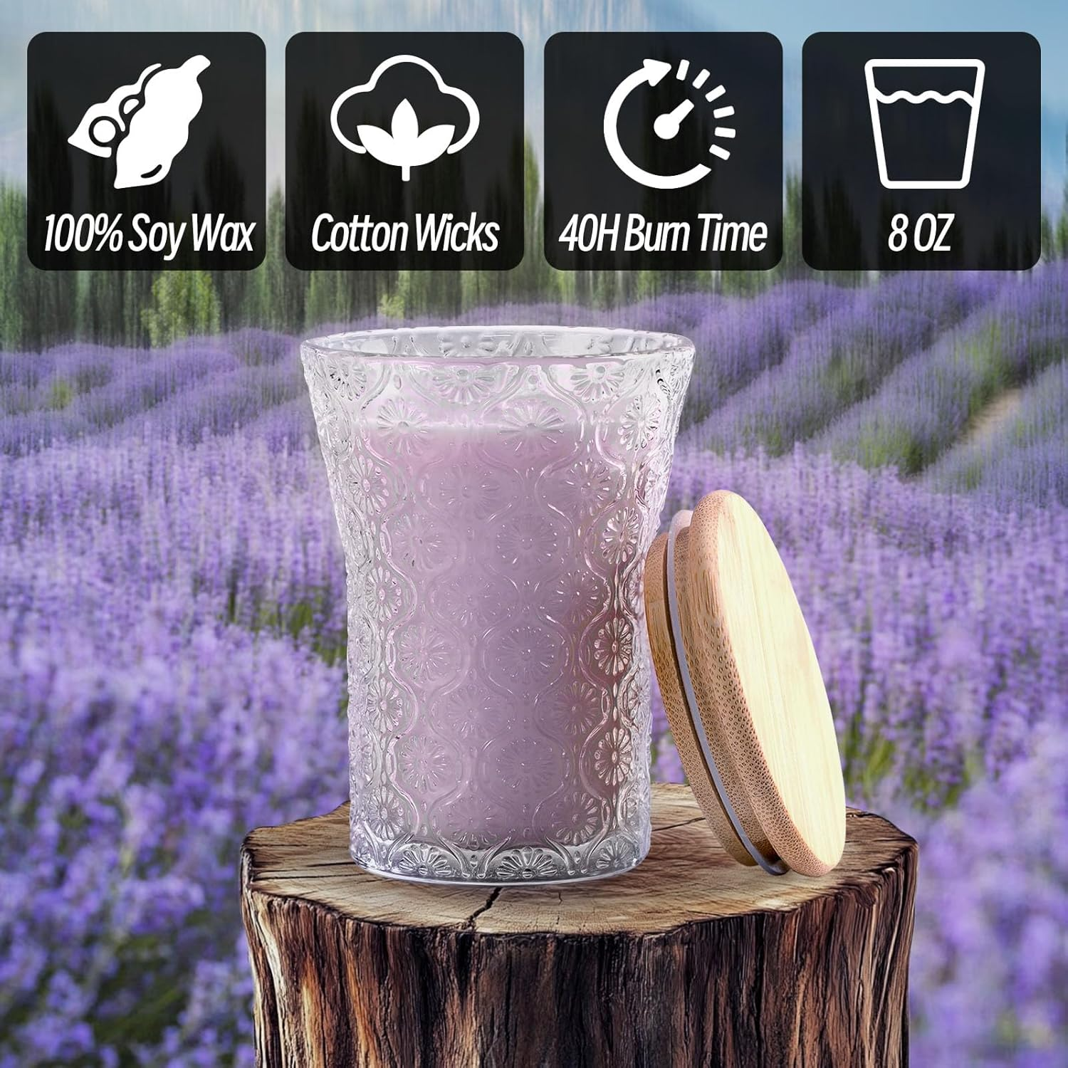 Lavender Scented Candle - 8 oz Soy Wax Aromatherapy Candle for Women | Purple Jar Candle Gift for Home Decor