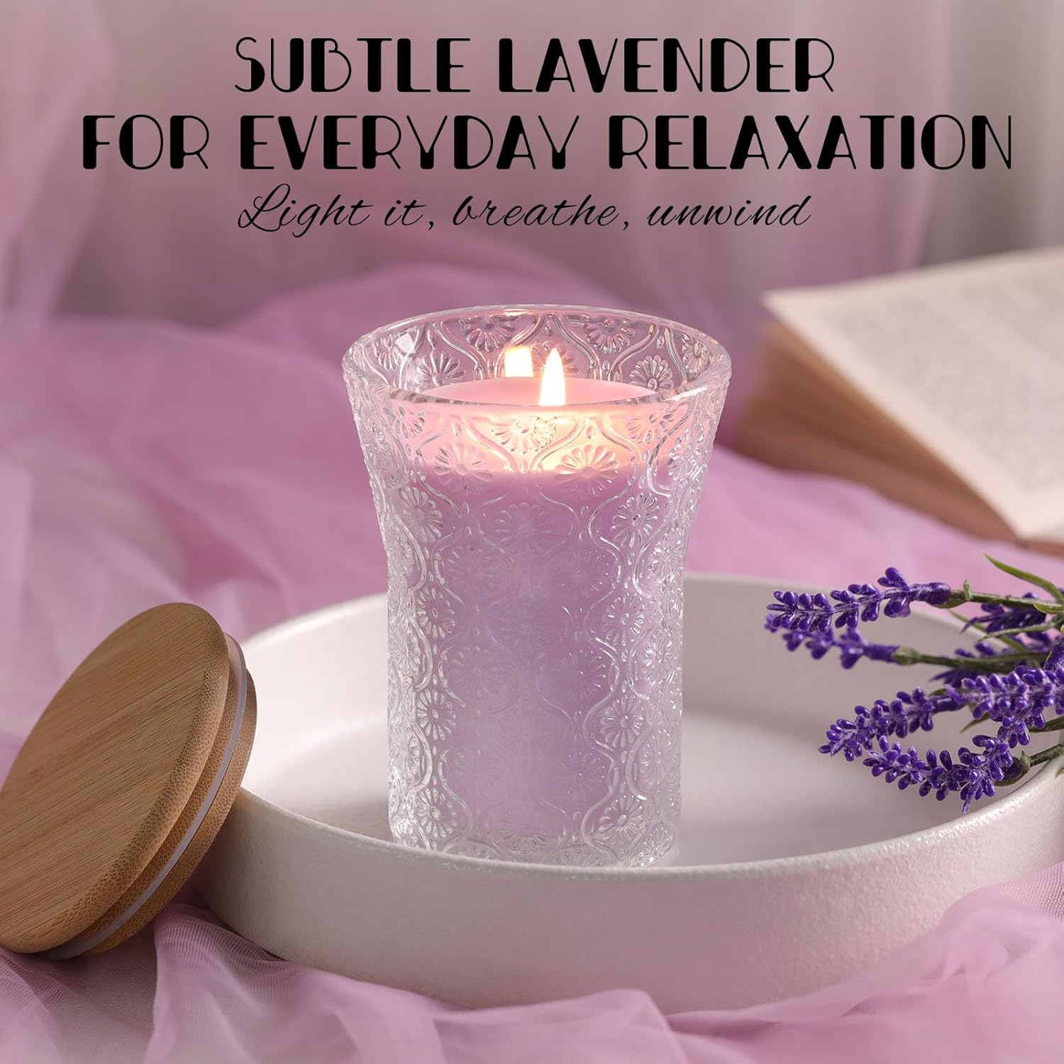 Lavender Scented Candle - 8 oz Soy Wax Aromatherapy Candle for Women | Purple Jar Candle Gift for Home Decor