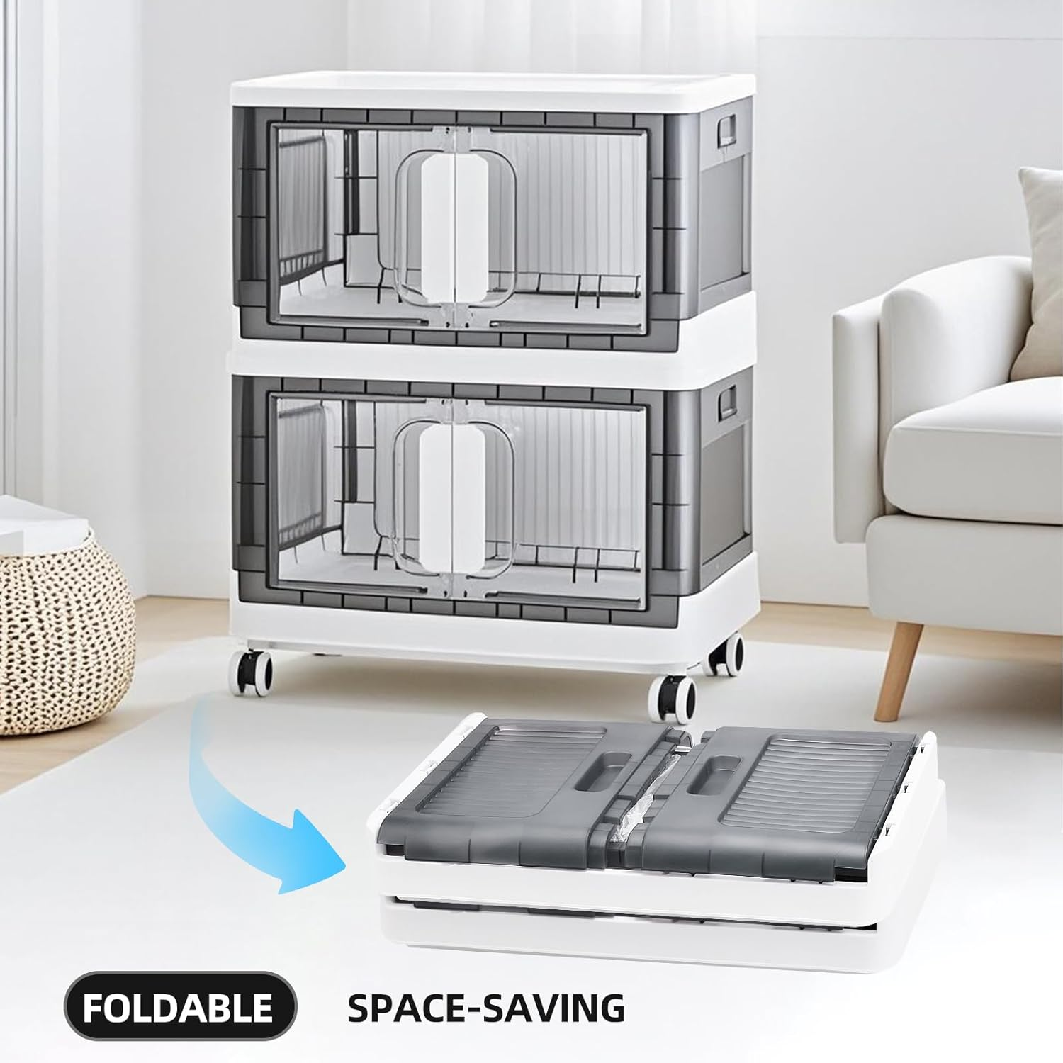 This heavy-duty plastic storage bin combines practical design with quiet operation