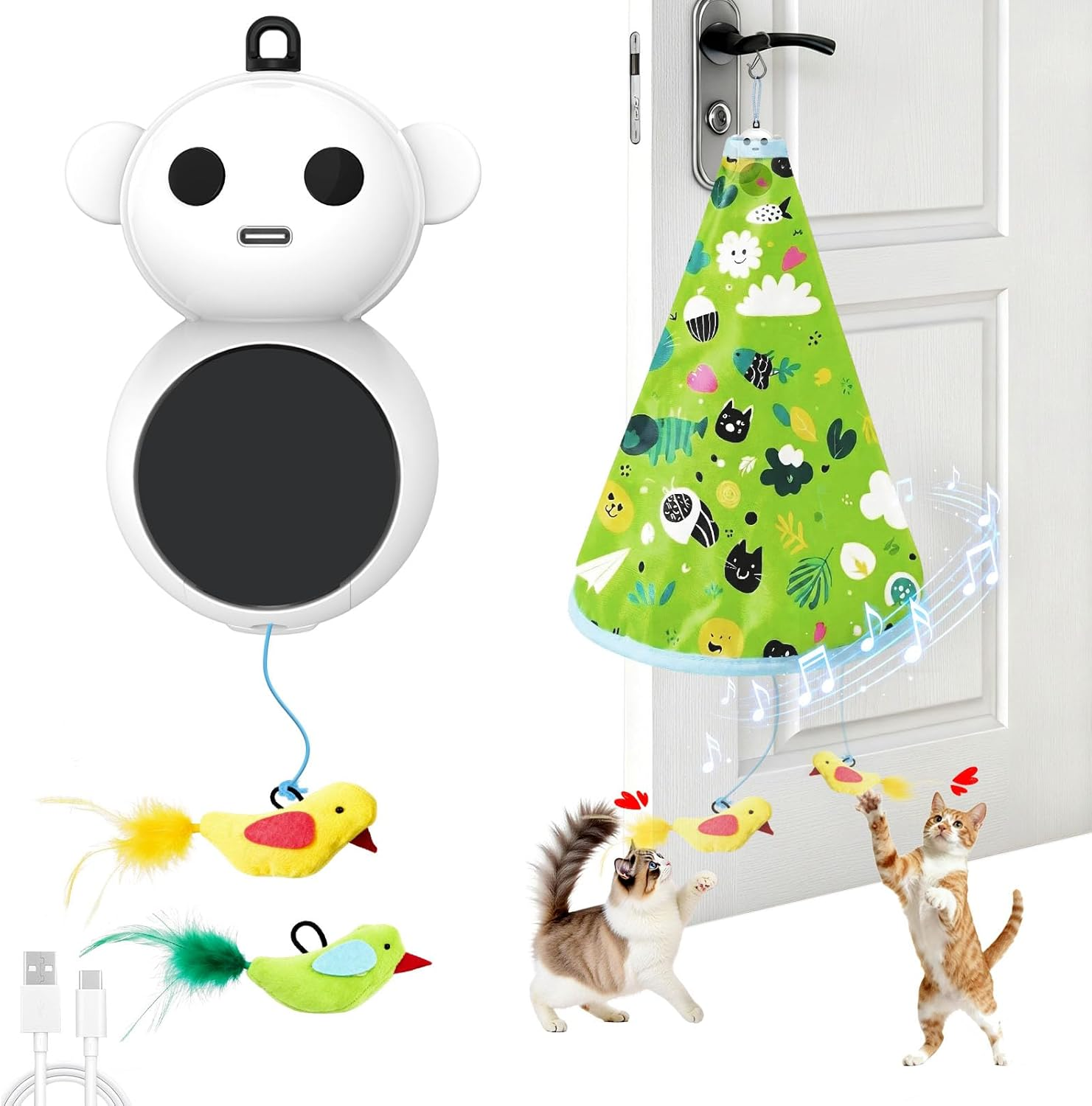 Interactive Cat Toy with Tunnel & Automatic Flying Bird Wand - USB Rechargeable