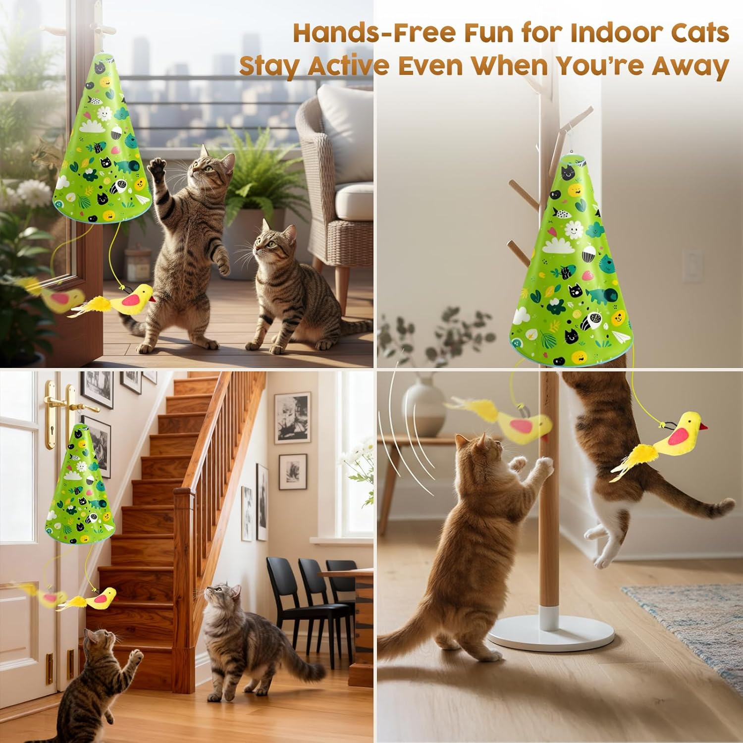 Interactive Cat Toy with Tunnel & Automatic Flying Bird Wand - USB Rechargeable