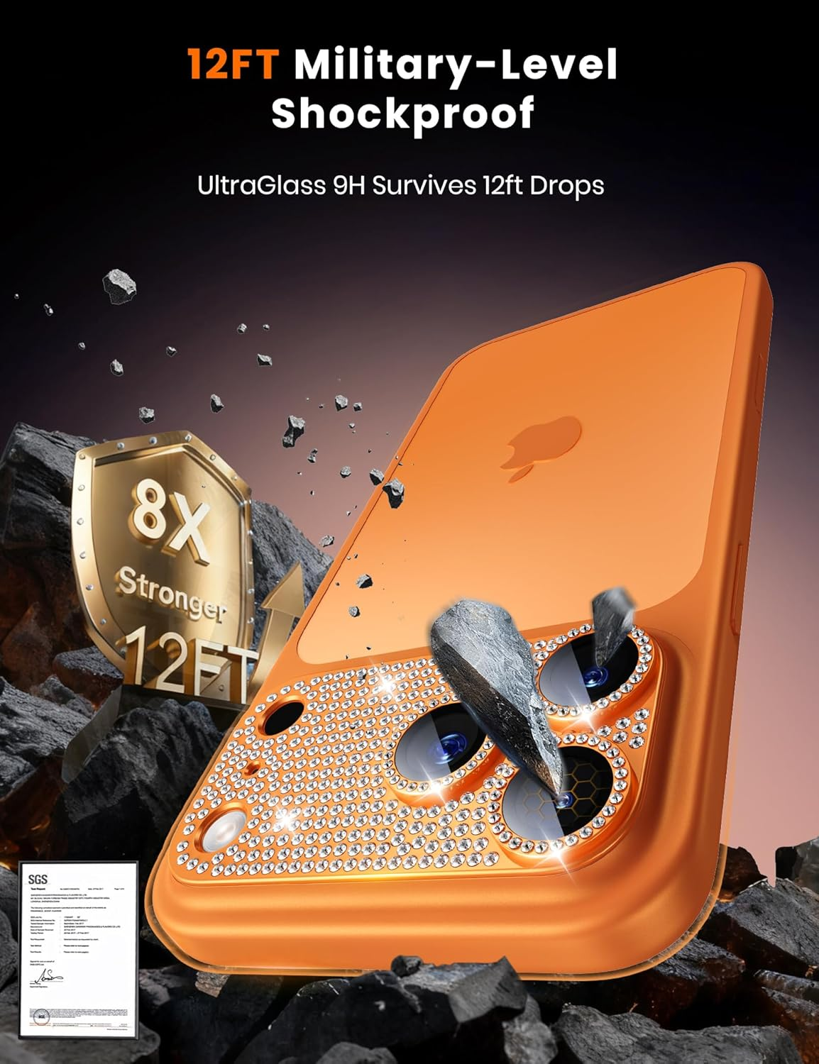 iPhone 17 Pro Max Camera Lens Protector - 9H Tempered Glass with Metal Frame (Cosmic Orange)