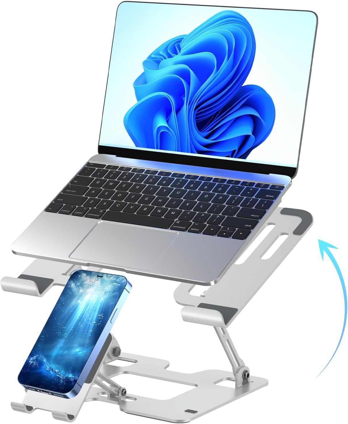 Adjustable Laptop Stand 2-in-1 Phone Holder - Ergonomic Desk Riser for Home Office