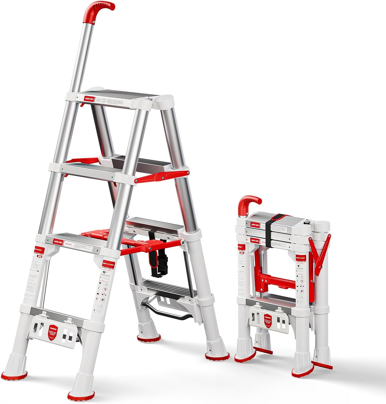 Telescoping A-Frame Ladder 4-Step Aluminum - 600lbs Capacity with Safety Lock & Compact 3.5ft Storage