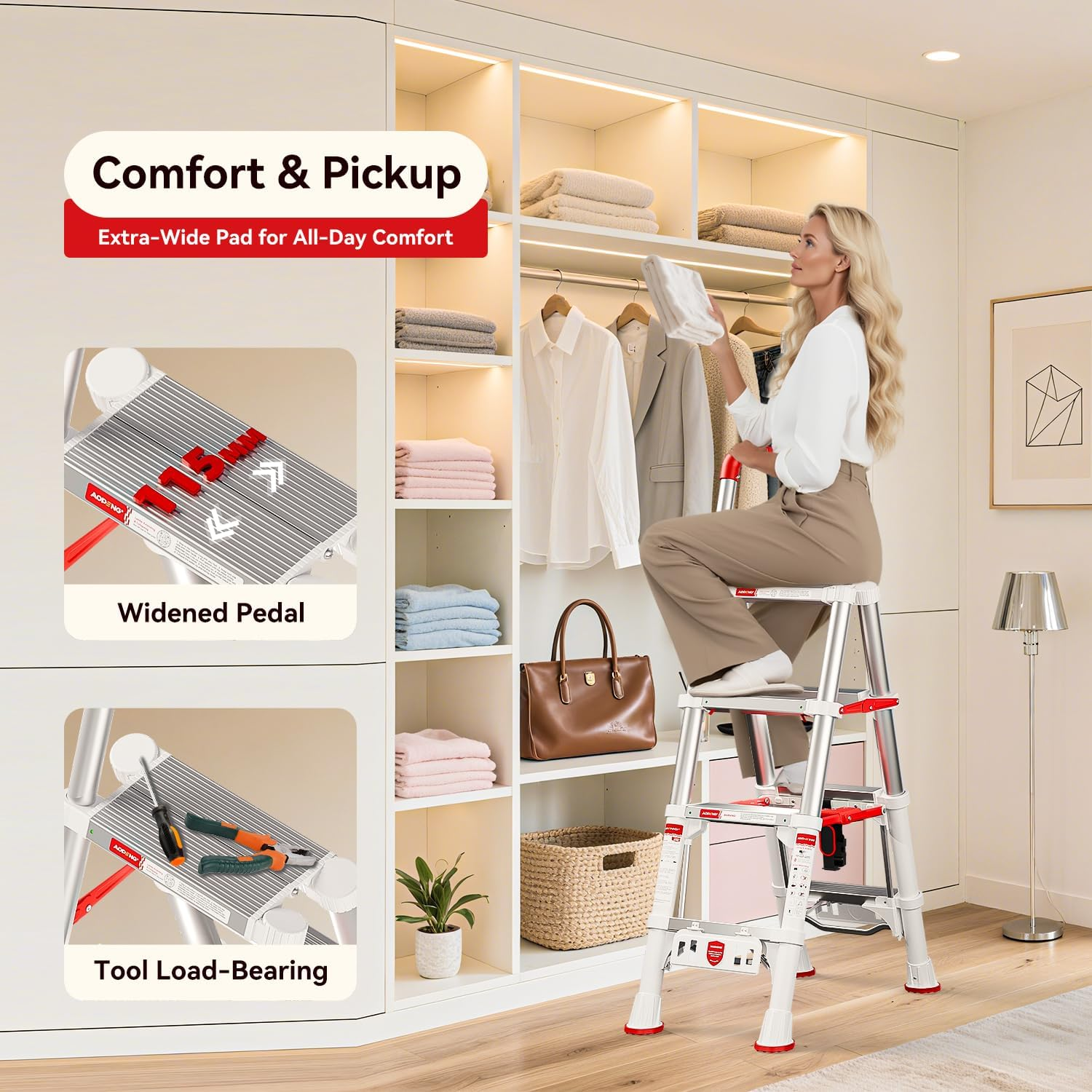 Telescoping A-Frame Ladder 4-Step Aluminum - 600lbs Capacity with Safety Lock & Compact 3.5ft Storage