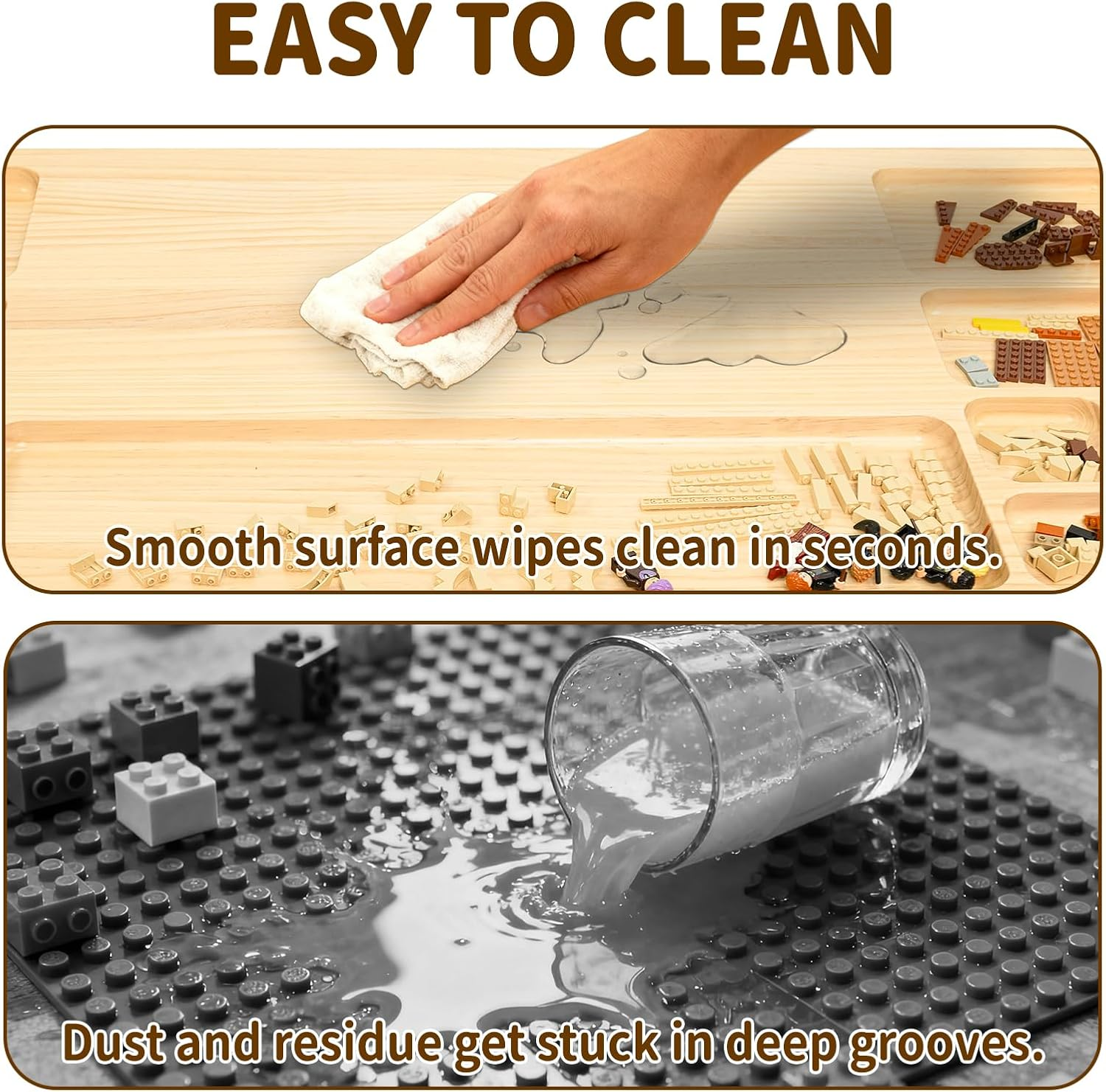 WOOD CITY Baseplate Table - Building Block Activity Table with Storage for Kids & Adults