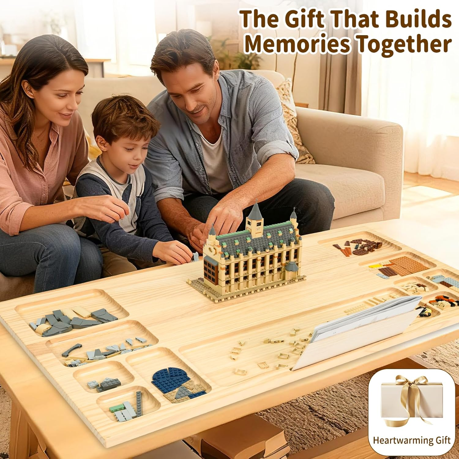 WOOD CITY Baseplate Table - Building Block Activity Table with Storage for Kids & Adults