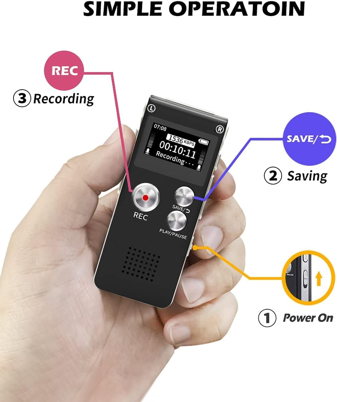 72GB Voice Recorder with AI Triple Noise Cancellation - Professional Voice Activated Recording Device for Meetings, Lectures & Interviews
