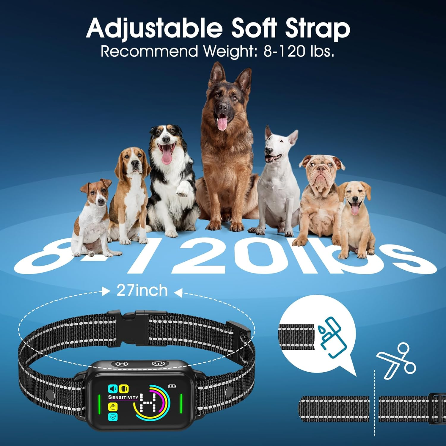 AI Smart Bark Collar - Waterproof Dog Training Collar with 8 Sensitivity Levels, Beep, Vibration & Shock Modes for Small to Large Dogs