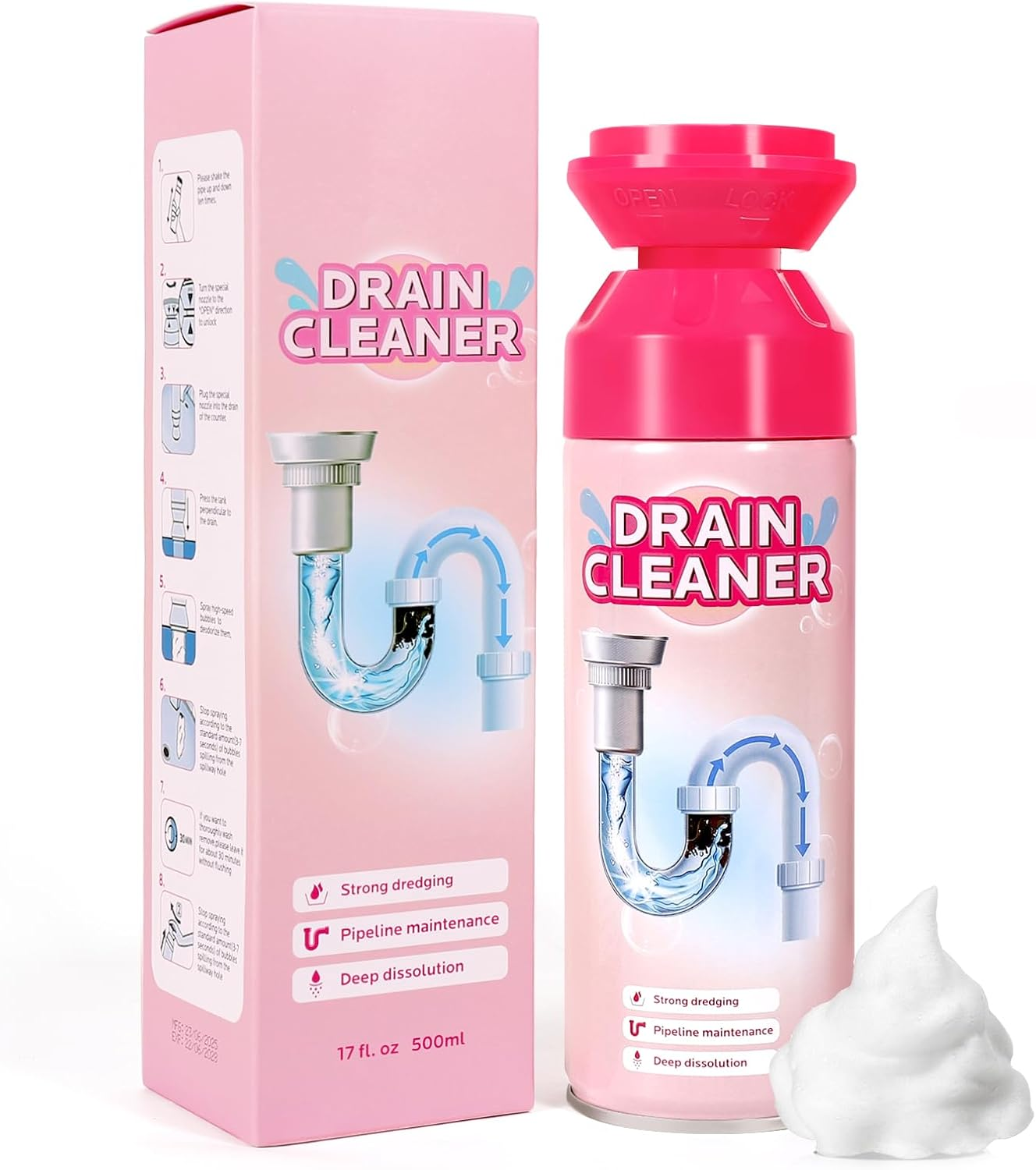 Foaming Drain Cleaner & Clog Remover - Professional Sink & Pipe Opener for Kitchen, Bathroom, Toilet, Tubs & Showers (1 Pack)