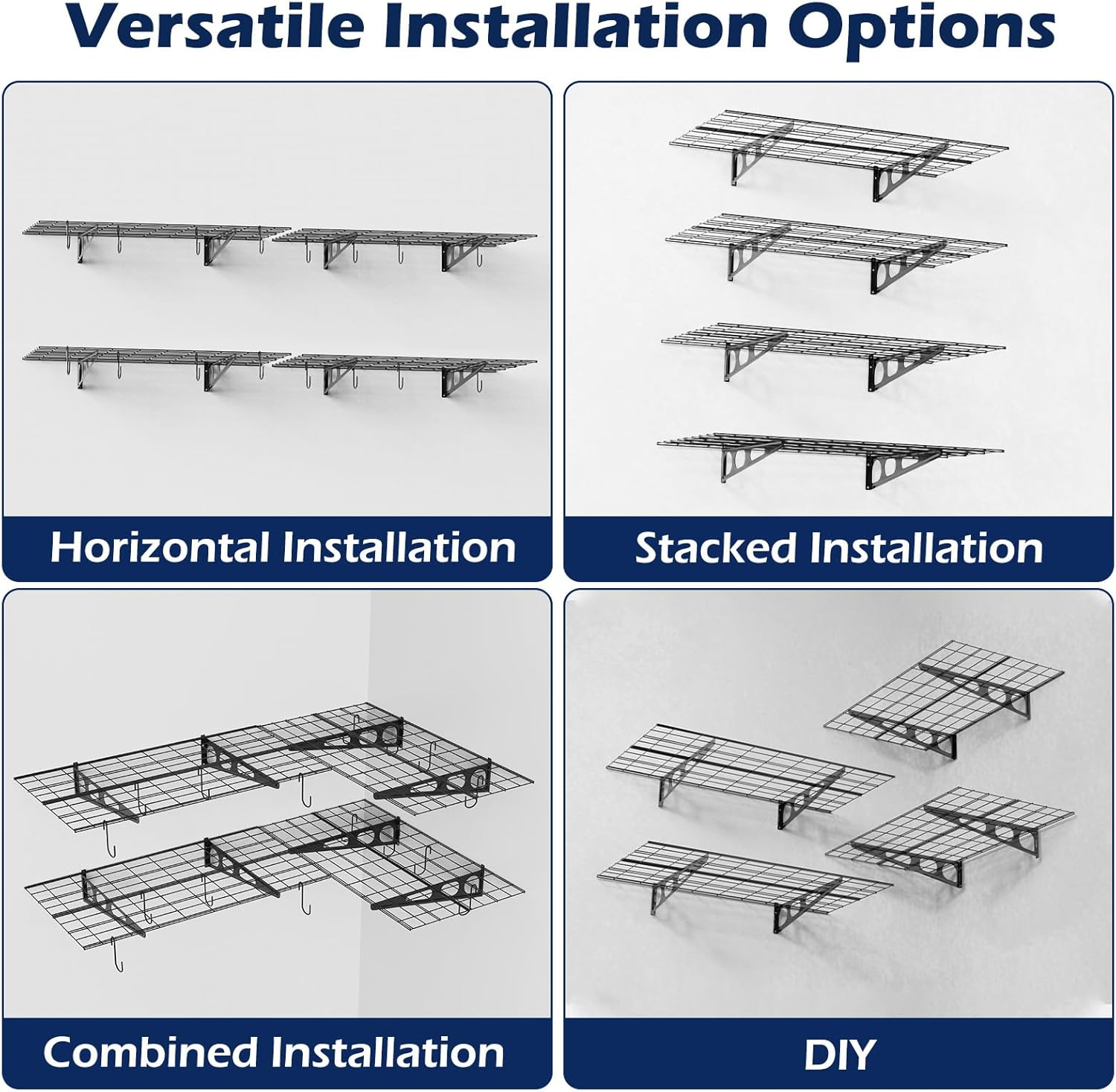 Heavy Duty Garage Wall Shelving - 2 Pack 24x36 Inch Metal Floating Shelves with Hooks, 1400 lbs Capacity for Workshop Storage