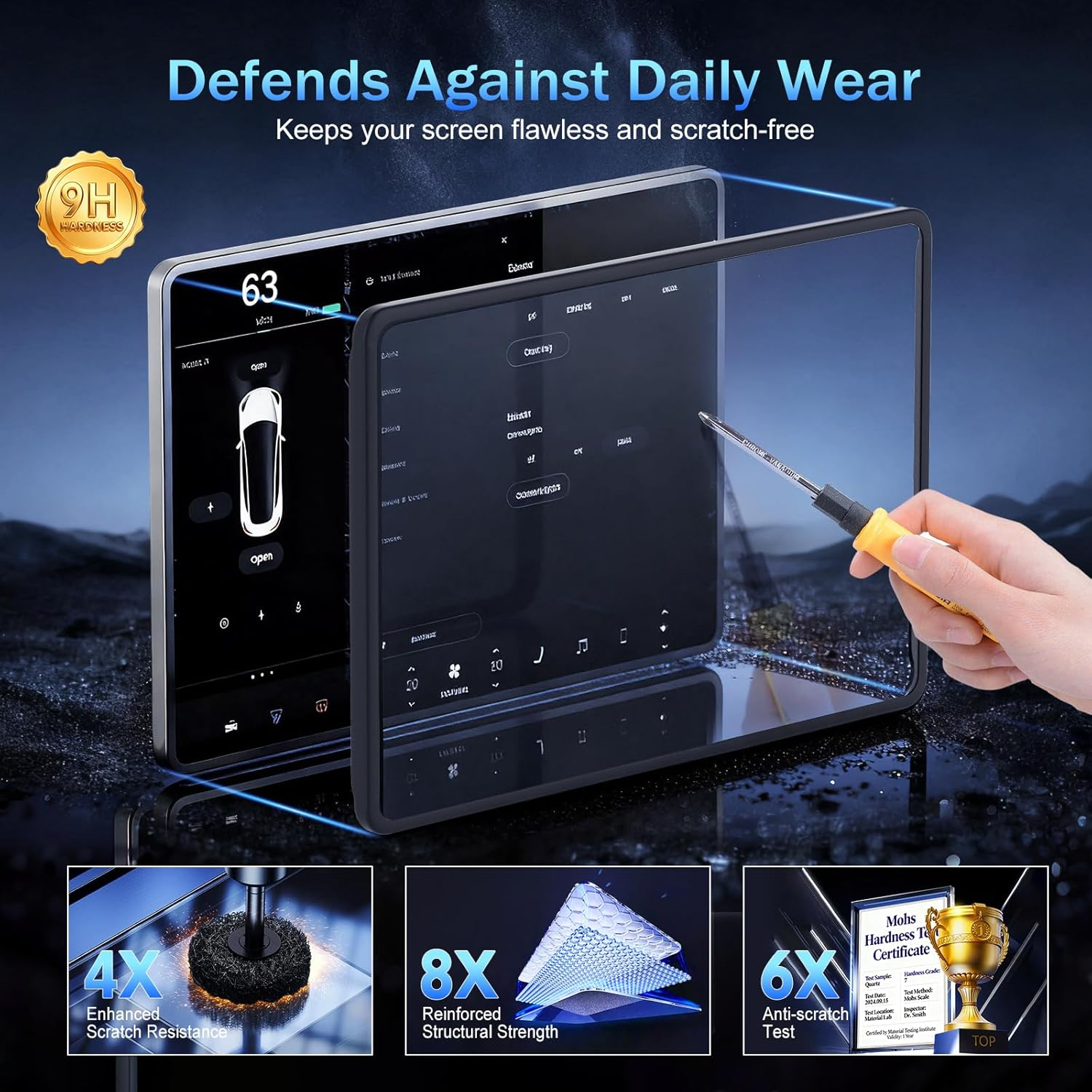 Tesla Screen Protector for Model Y Juniper & Model 3 Highland - 9H Tempered Glass 15.4" Display Protector 2024-2026