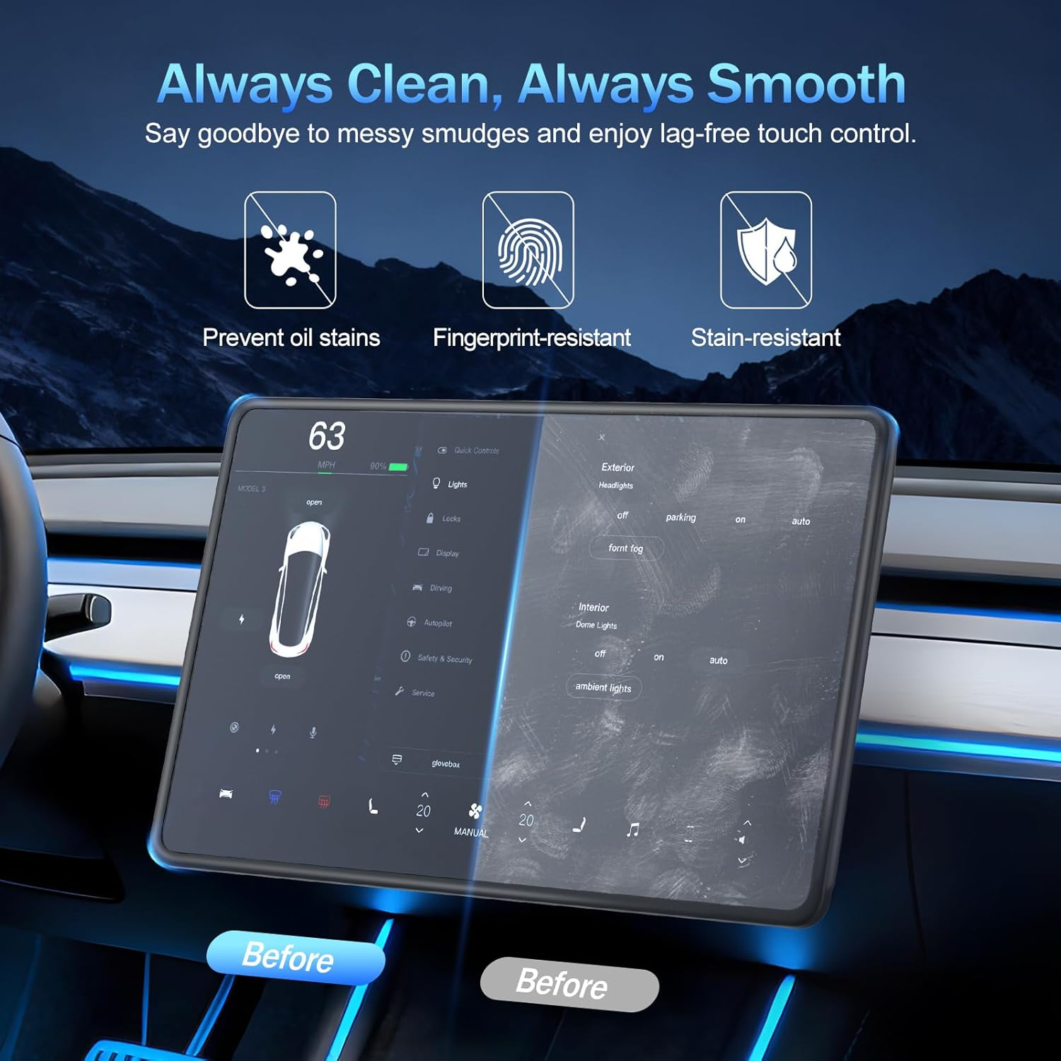 Tesla Screen Protector for Model Y Juniper & Model 3 Highland - 9H Tempered Glass 15.4" Display Protector 2024-2026