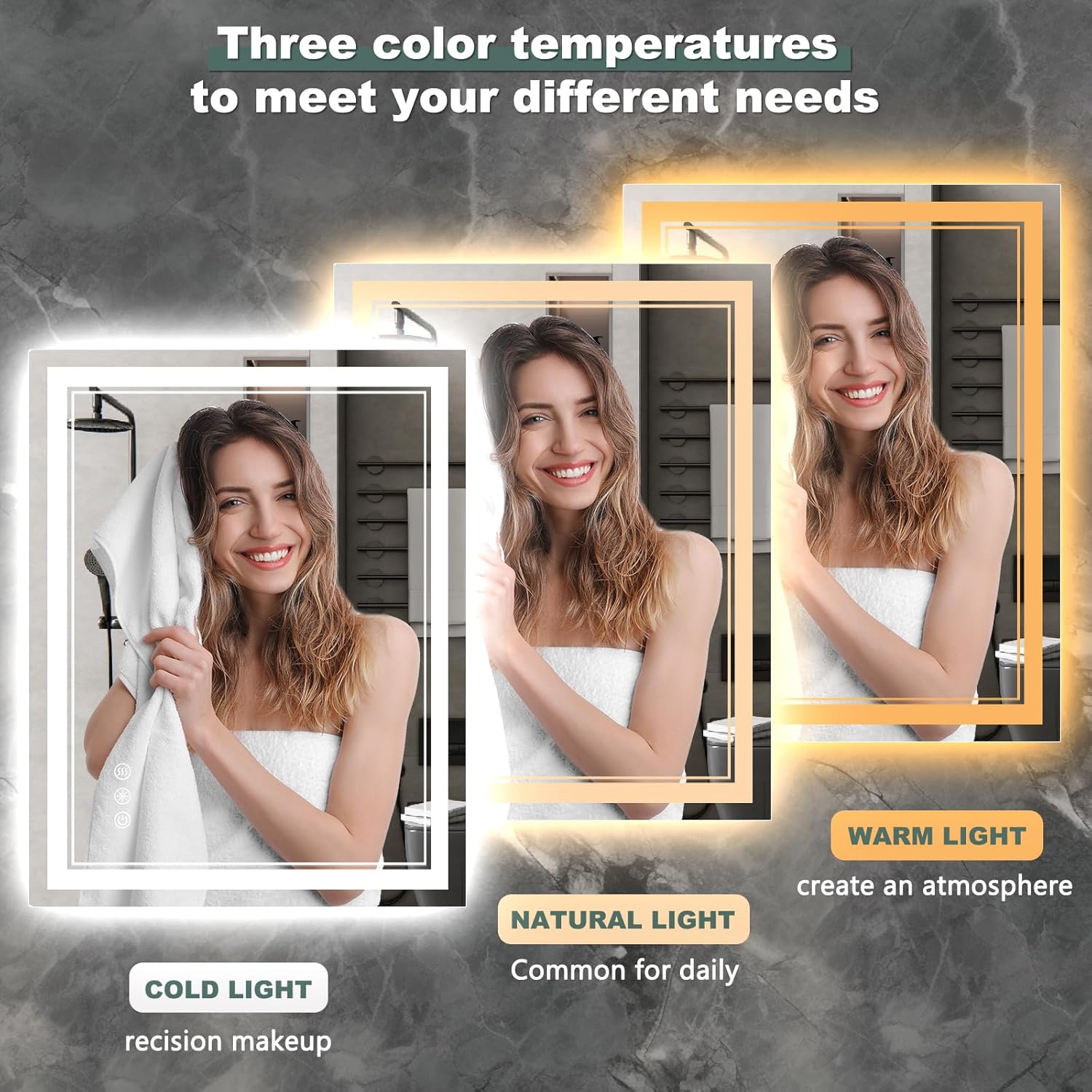 14x10 Inch LED Vanity Mirror - Wall Mounted Bathroom Mirror with Front & Back Lighting, Anti-Fog, Dimmable 3 Color Modes