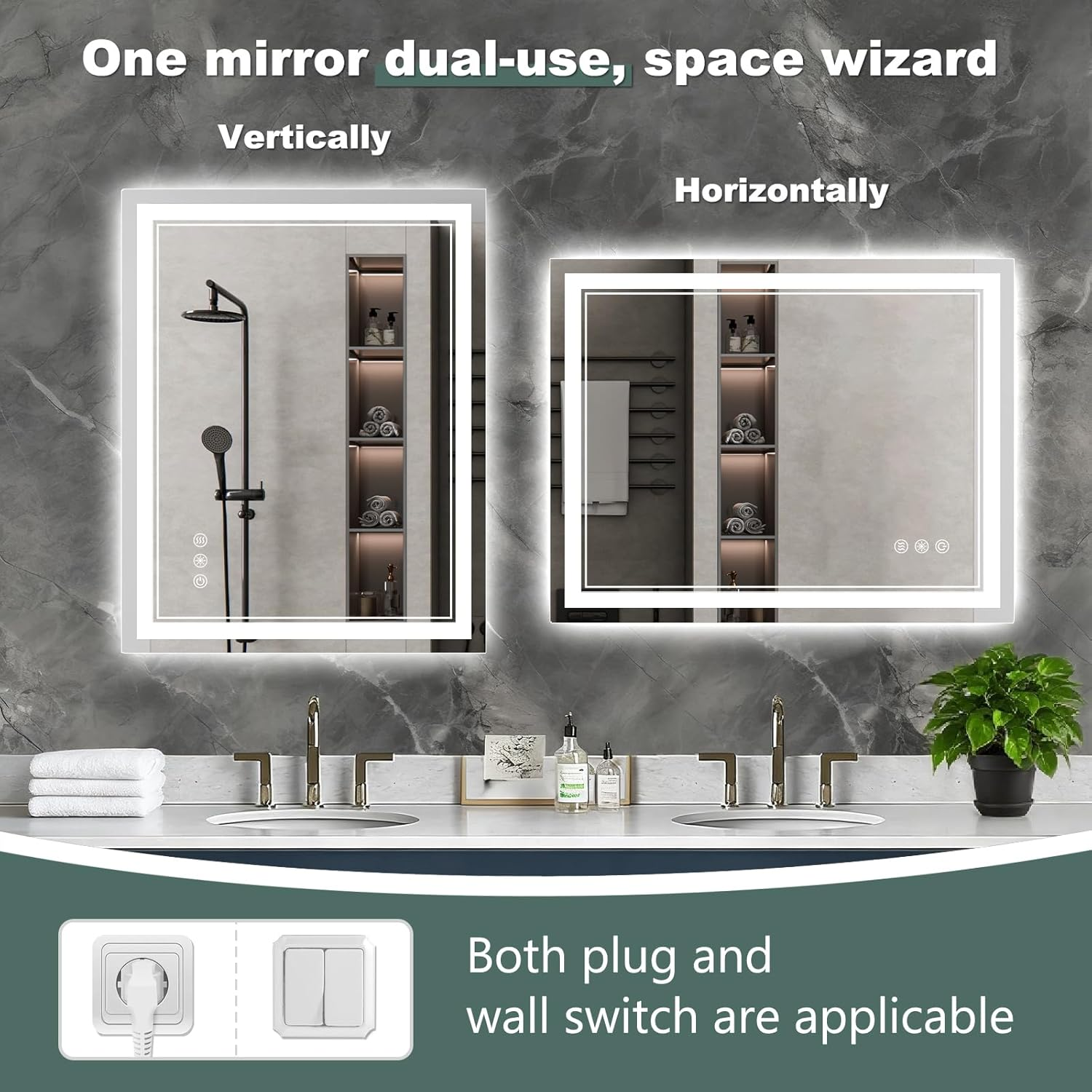 14x10 Inch LED Vanity Mirror - Wall Mounted Bathroom Mirror with Front & Back Lighting, Anti-Fog, Dimmable 3 Color Modes