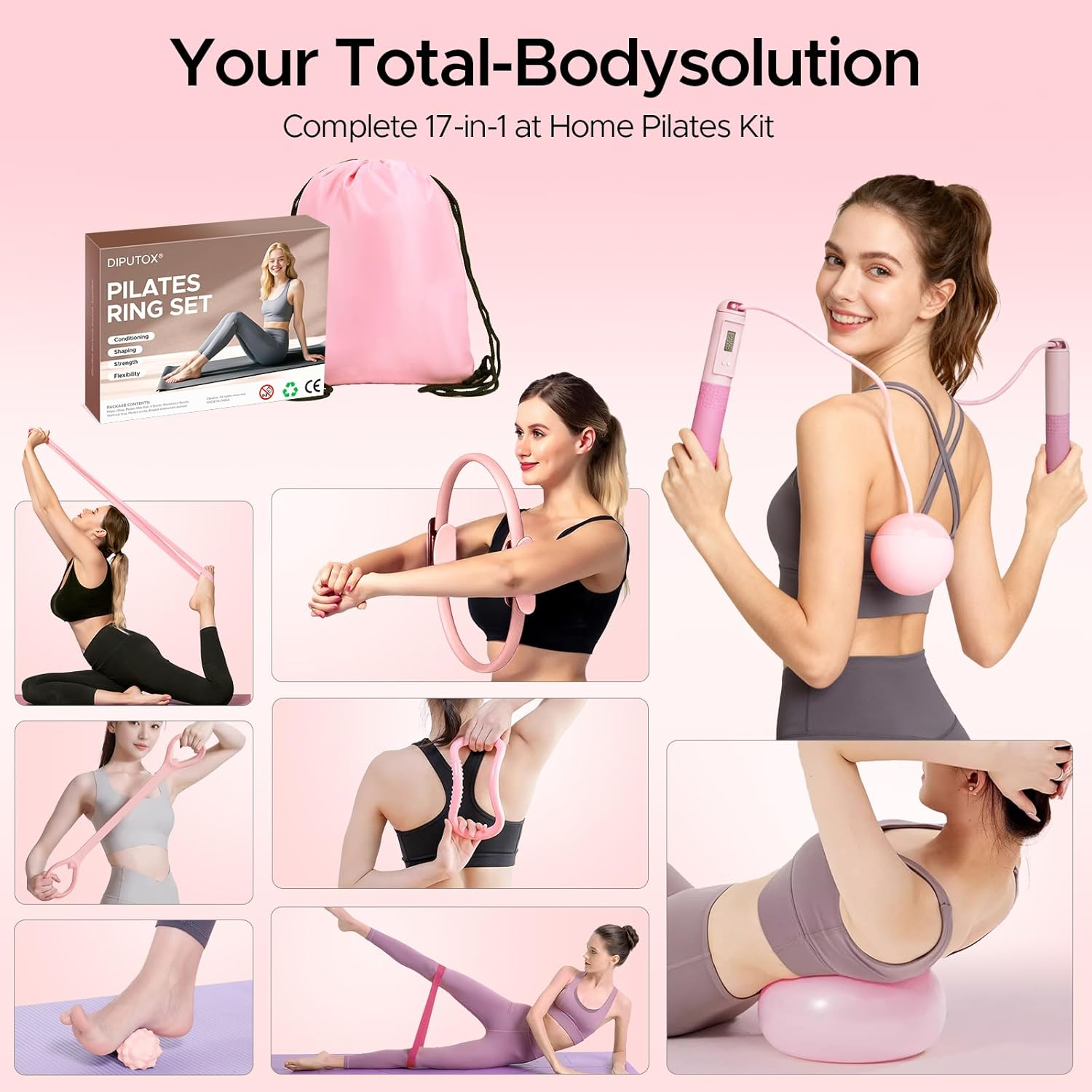 Pilates Ring Kit - Complete Home Workout Set with Magic Circle, Resistance Bands & Exercise Ball