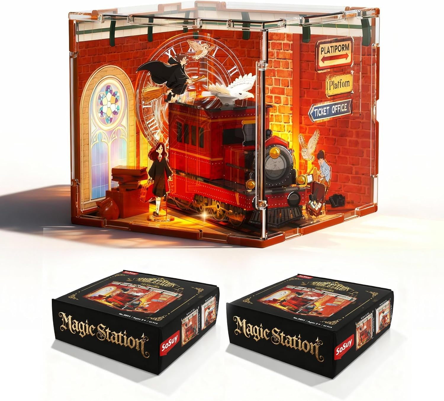 Magic Station 3D Puzzle - LED Light-Up Acrylic Train Station Model for Kids & Adults Ages 8+