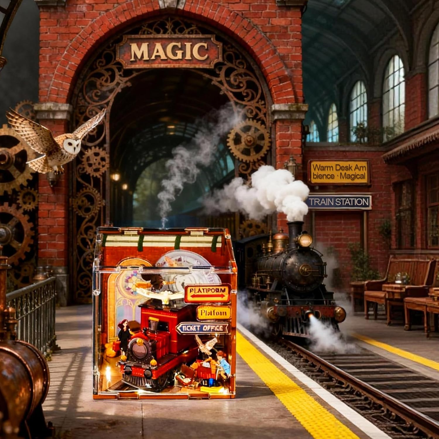 Magic Station 3D Puzzle - LED Light-Up Acrylic Train Station Model for Kids & Adults Ages 8+
