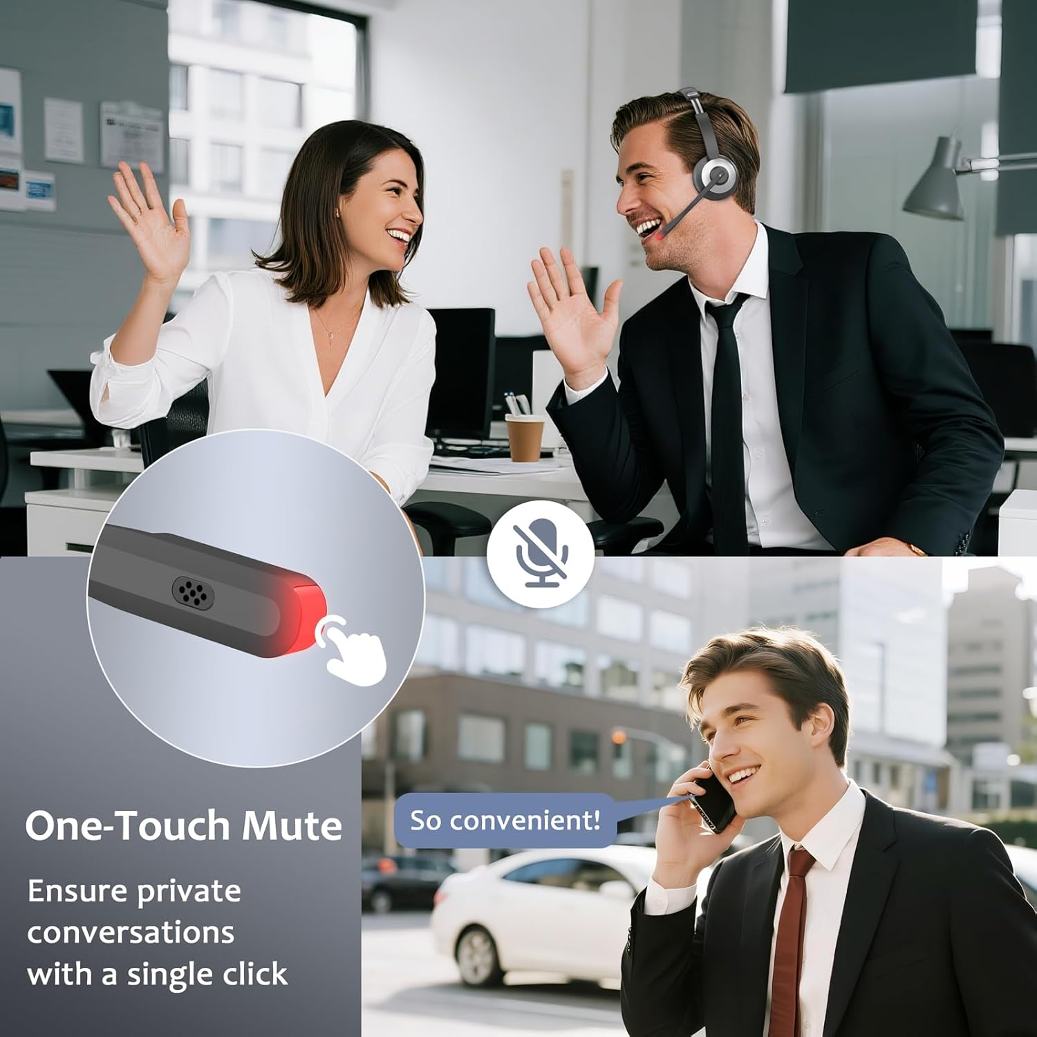 Wireless Headset with Microphone - Bluetooth 6.0 AI Noise Cancelling Headset for PC, Mobile & Call Centers