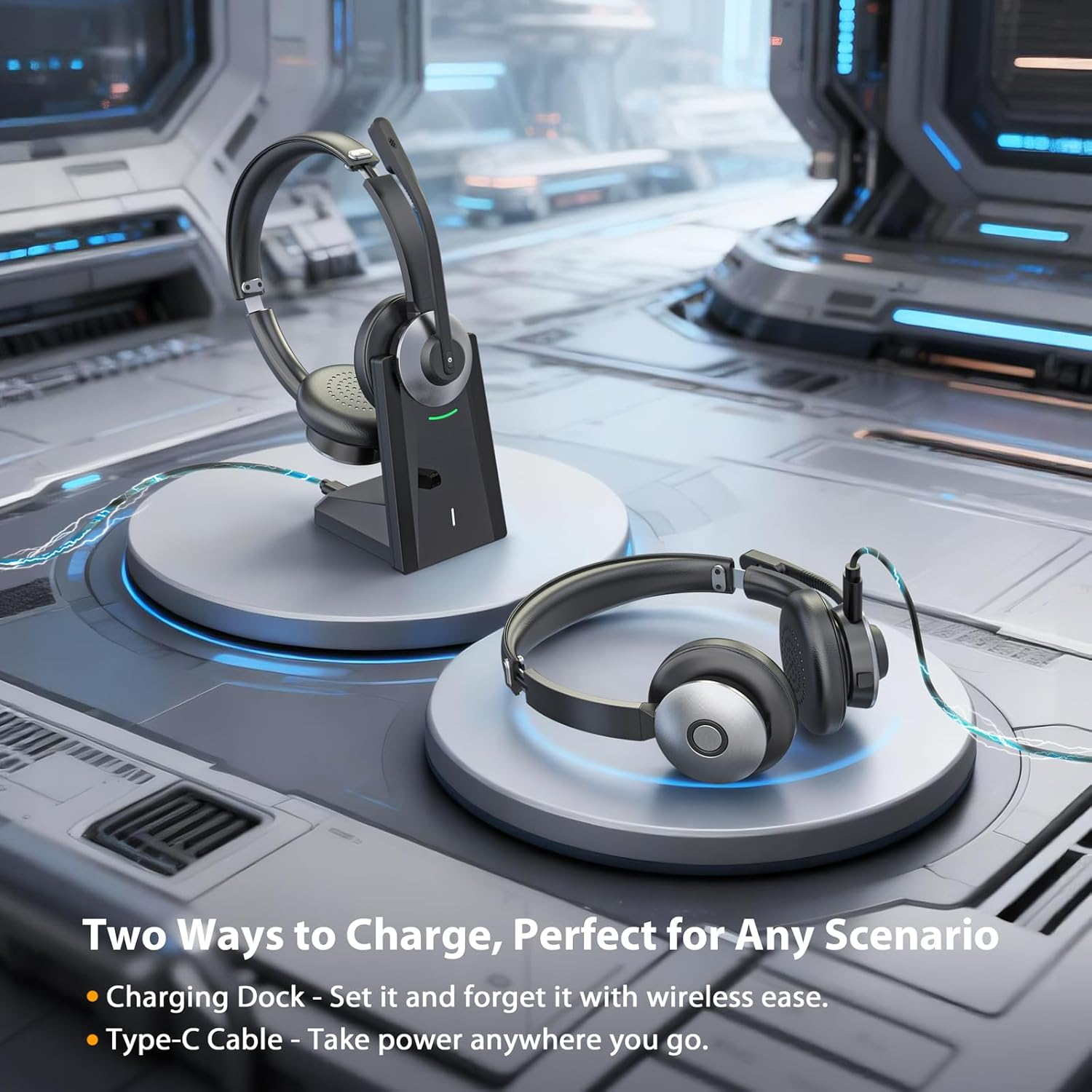 Wireless Headset with Microphone - Bluetooth 6.0 AI Noise Cancelling Headset for PC, Mobile & Call Centers