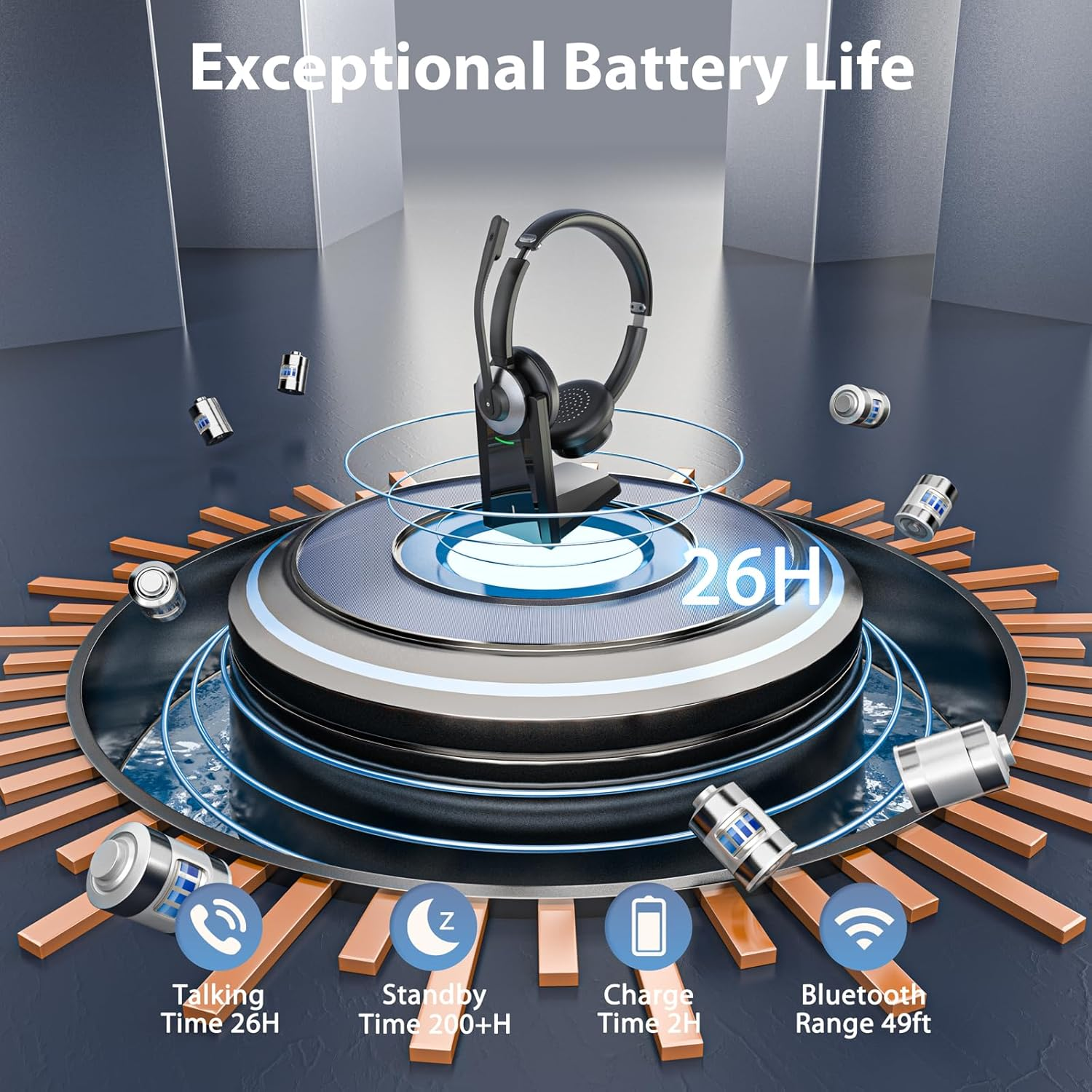 Wireless Headset with Microphone - Bluetooth 6.0 AI Noise Cancelling Headset for PC, Mobile & Call Centers