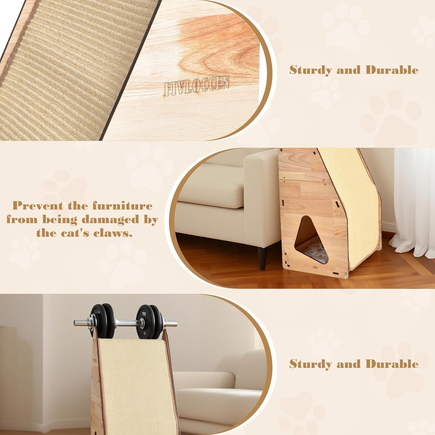 Wood-Framed Cat Scratching Post - Multi-Level Cat Tree with Sisal Posts, Hideaway & Bed for Multiple Cats