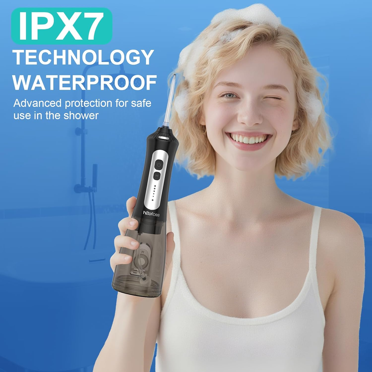 Cordless Water Flosser for Teeth - Portable Oral Irrigator 300ml Tank, 5 Pressure Modes, 6 Tips, IPX7 Waterproof, Rechargeable 2500mAh Battery for Travel & Home Use