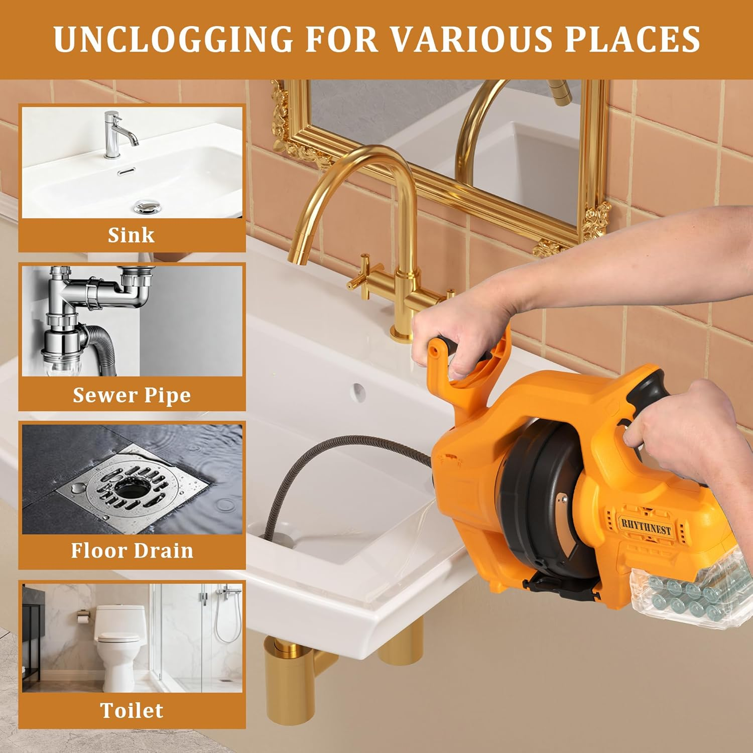 Cordless Drain Auger 25ft Steel Cable for DEWALT 20V - Professional Drain Snake for Clogs