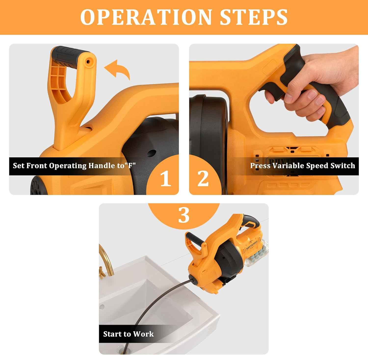 Cordless Drain Auger 25ft Steel Cable for DEWALT 20V - Professional Drain Snake for Clogs