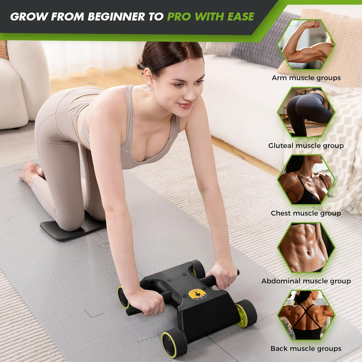 Ab Roller with Elbow Support - 4-Wheel Core Workout Machine for Home Gym Abdominal Training