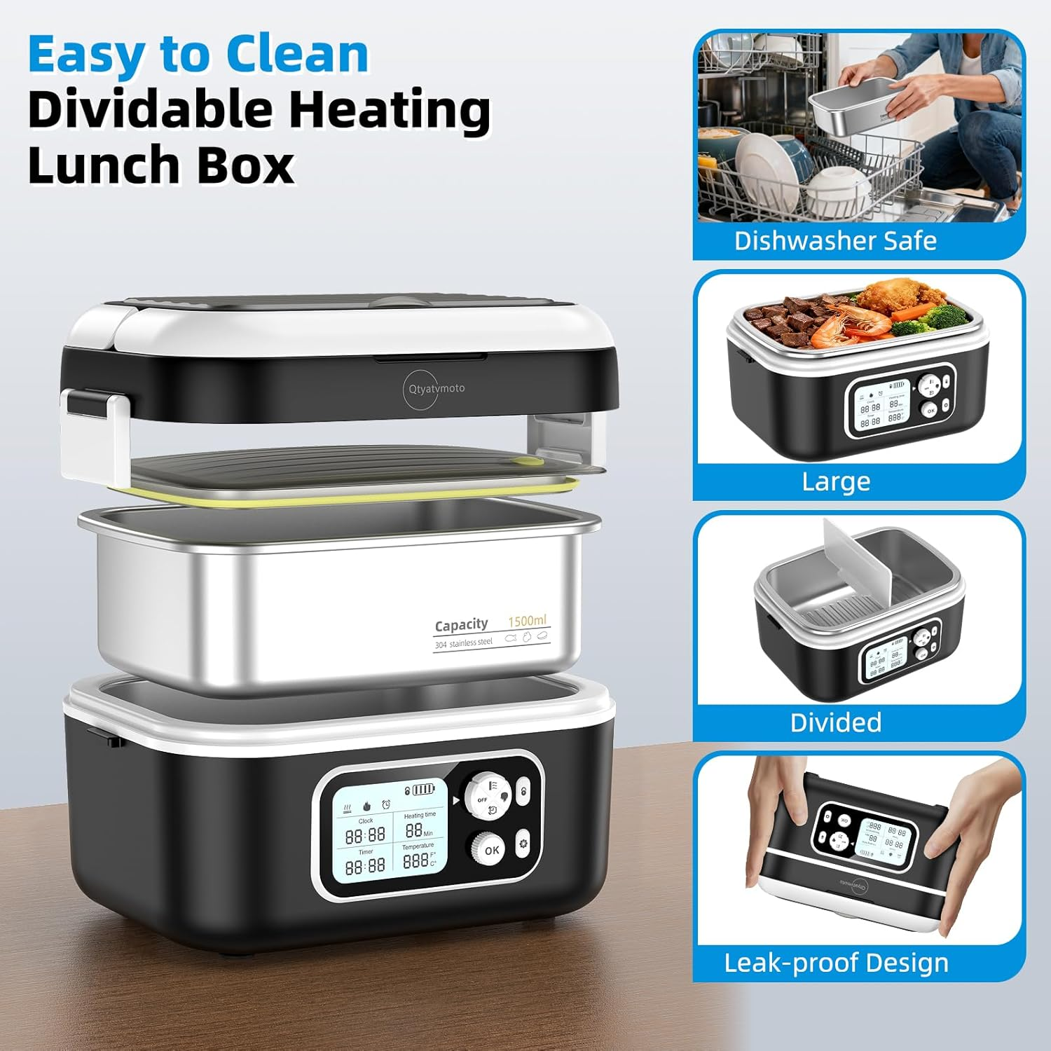 Heated Lunch Box 24000mAh Cordless Electric Food Warmer - Portable Hot Meal Container for Work, Travel & Outdoor