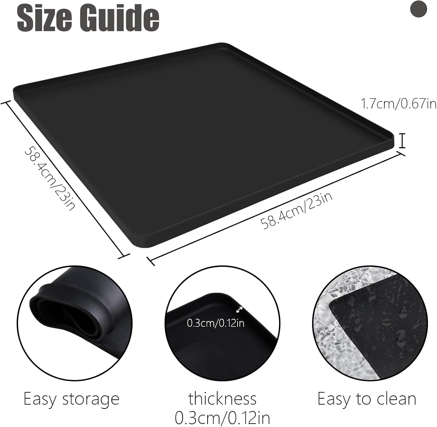 Washer and Dryer Mat - 23.6" x 23.6" Silicone Non-Slip Waterproof Protector Cover for Washing Machine and Dryer Top