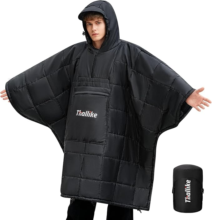 Wearable Camping Blanket Hoodie - Ultralight Windproof Sleeping Bag Poncho for Outdoor Adventures