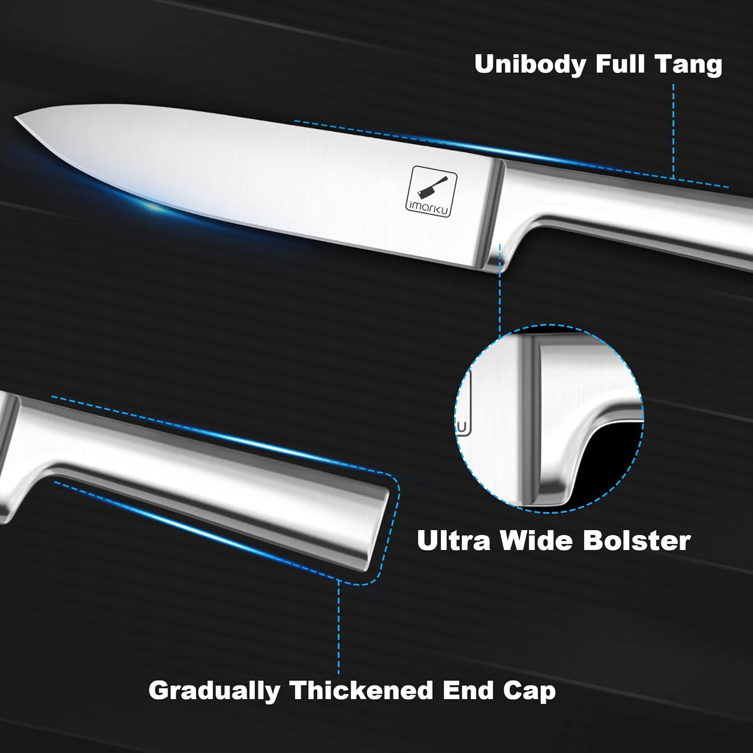 imarku 15-Piece Japanese Stainless Steel Knife Set with Block & Sharpener - Professional Kitchen Knives