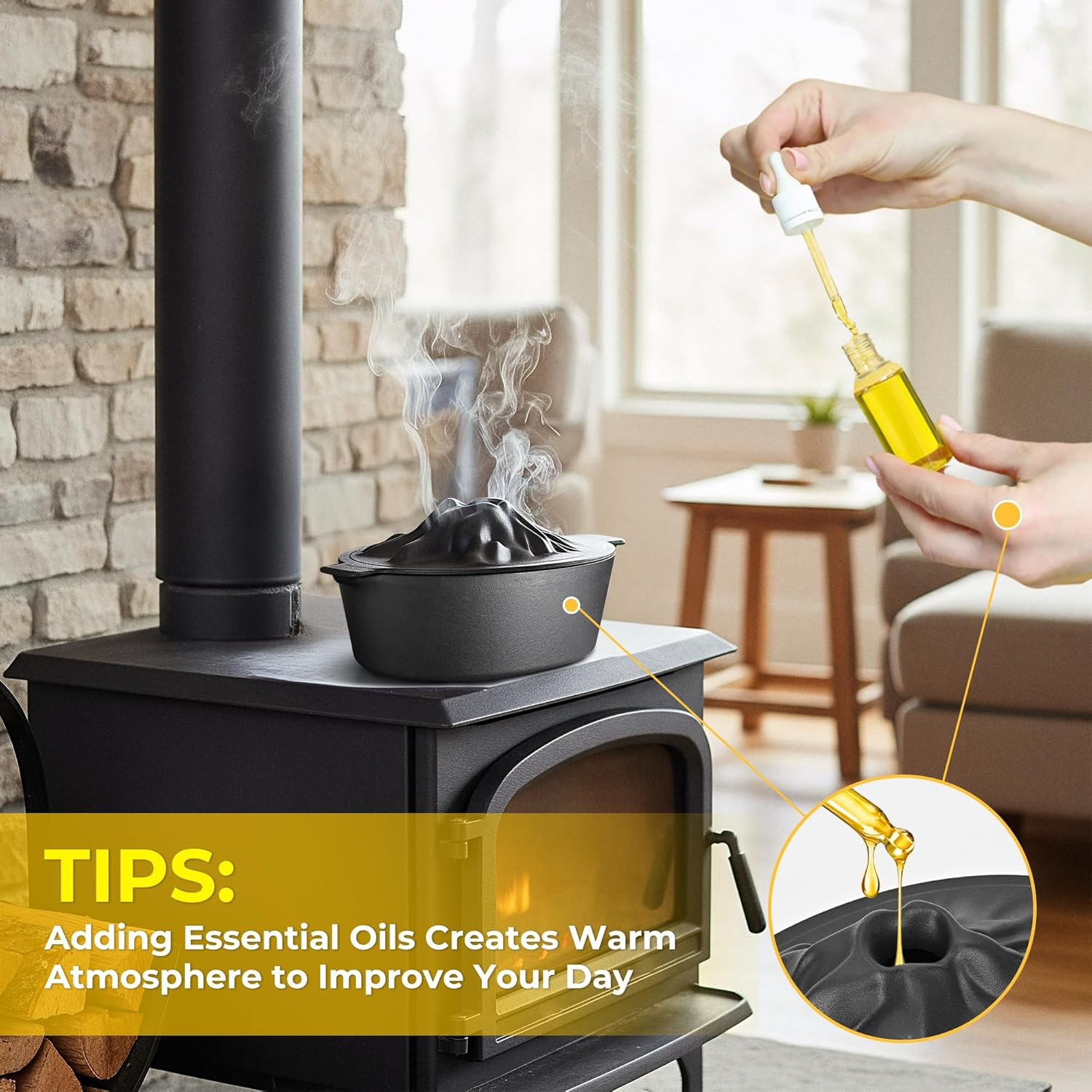 Wood Stove Humidifier Pot - Cast Iron Steamer with Porcelain Interior & Handle