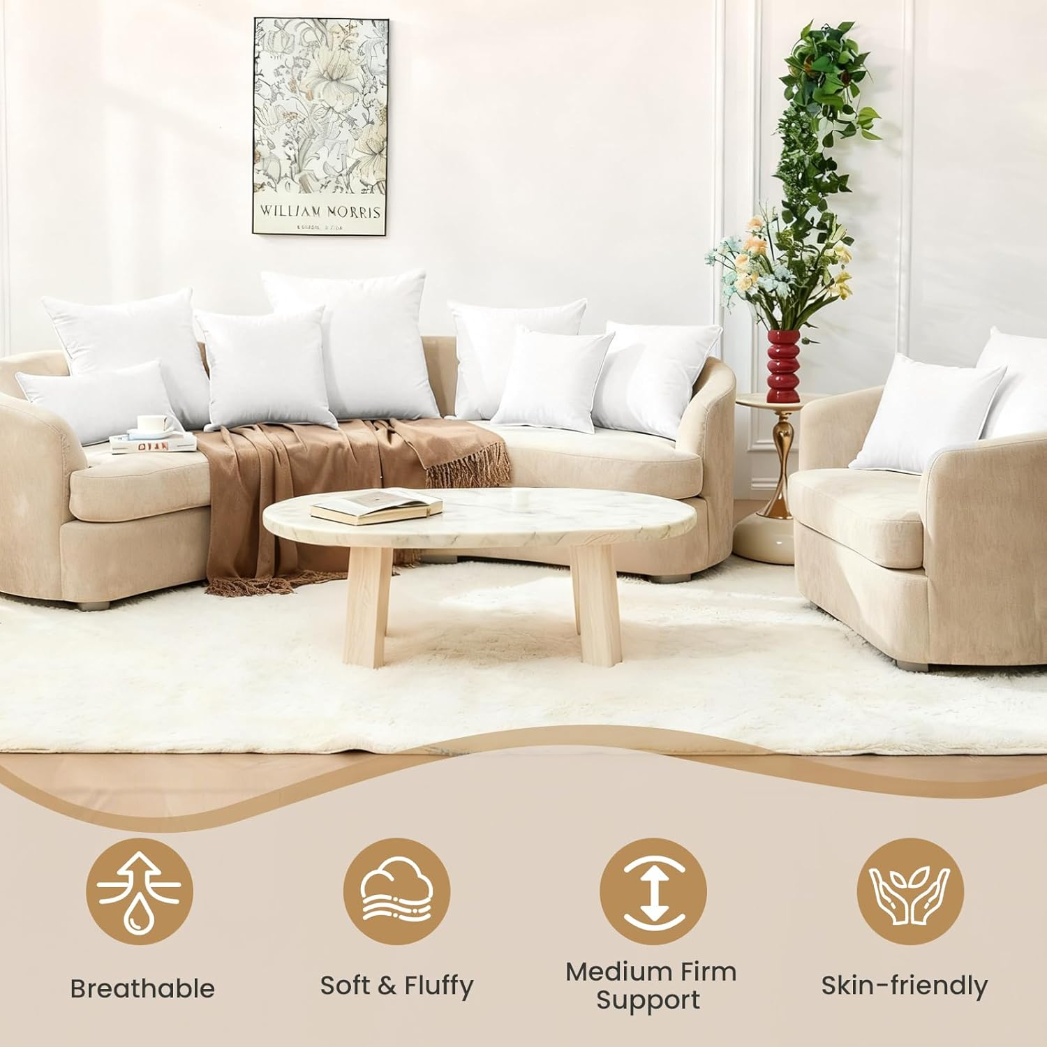 BHZ Euro Throw Pillow Insert 14x36 - Down Feather Alternative Hypoallergenic Pillow for Couch, Bed & Sofa with Cotton Cover