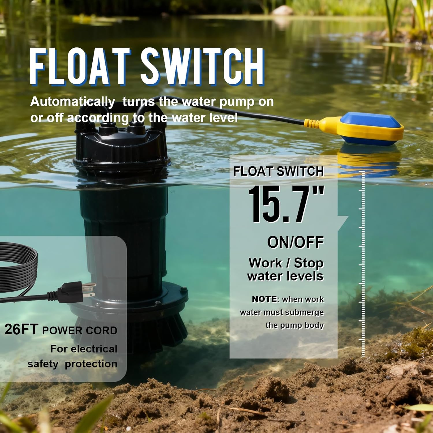 1.6HP Submersible Sump Pump 6300 GPH - Weeflos Heavy Duty Water Removal Pump with Auto Float Switch for Basement Flooding